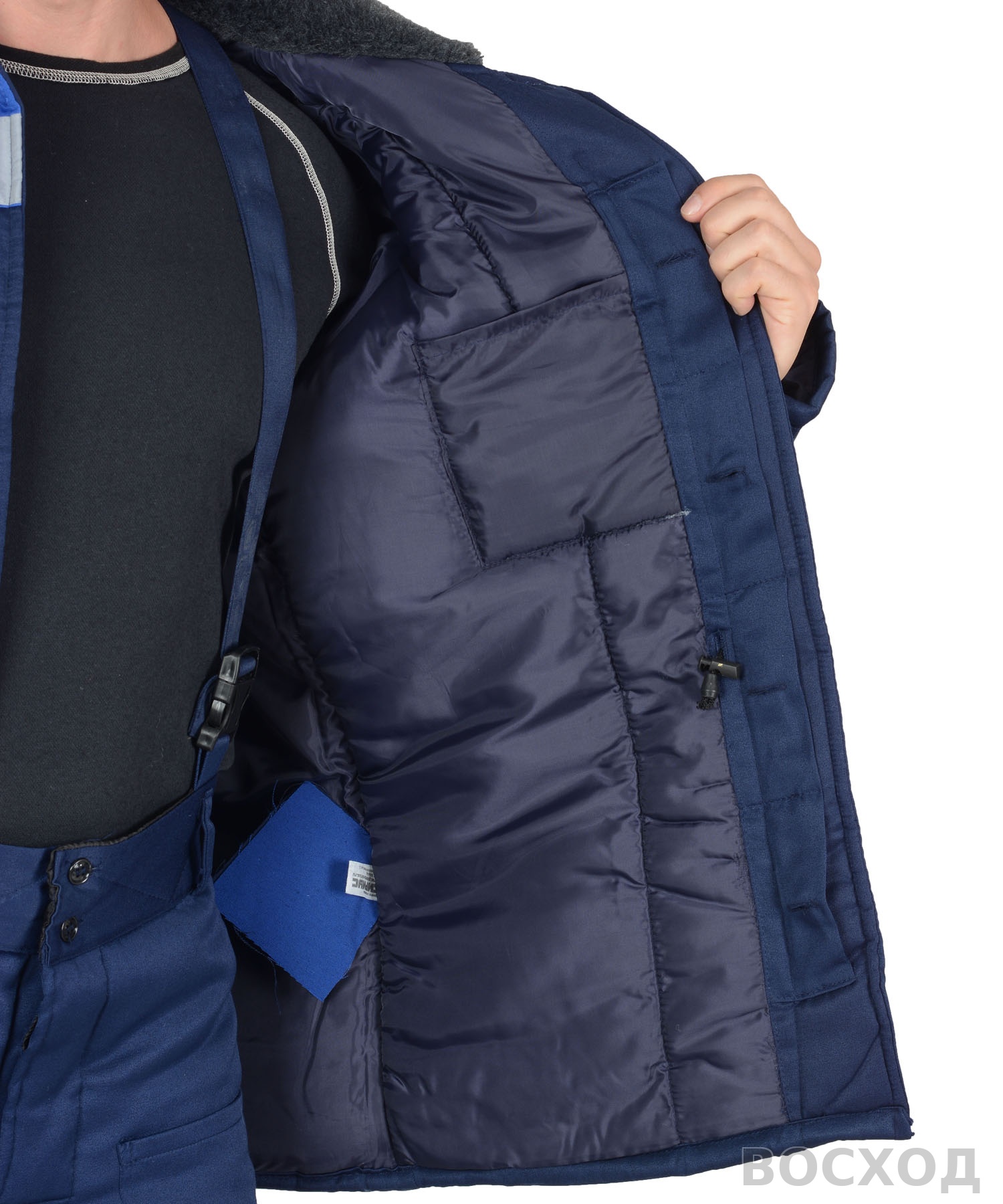 Куртка СИРИУС-БРИГАДИР мех. ворот, синяя с васильковым и СОП