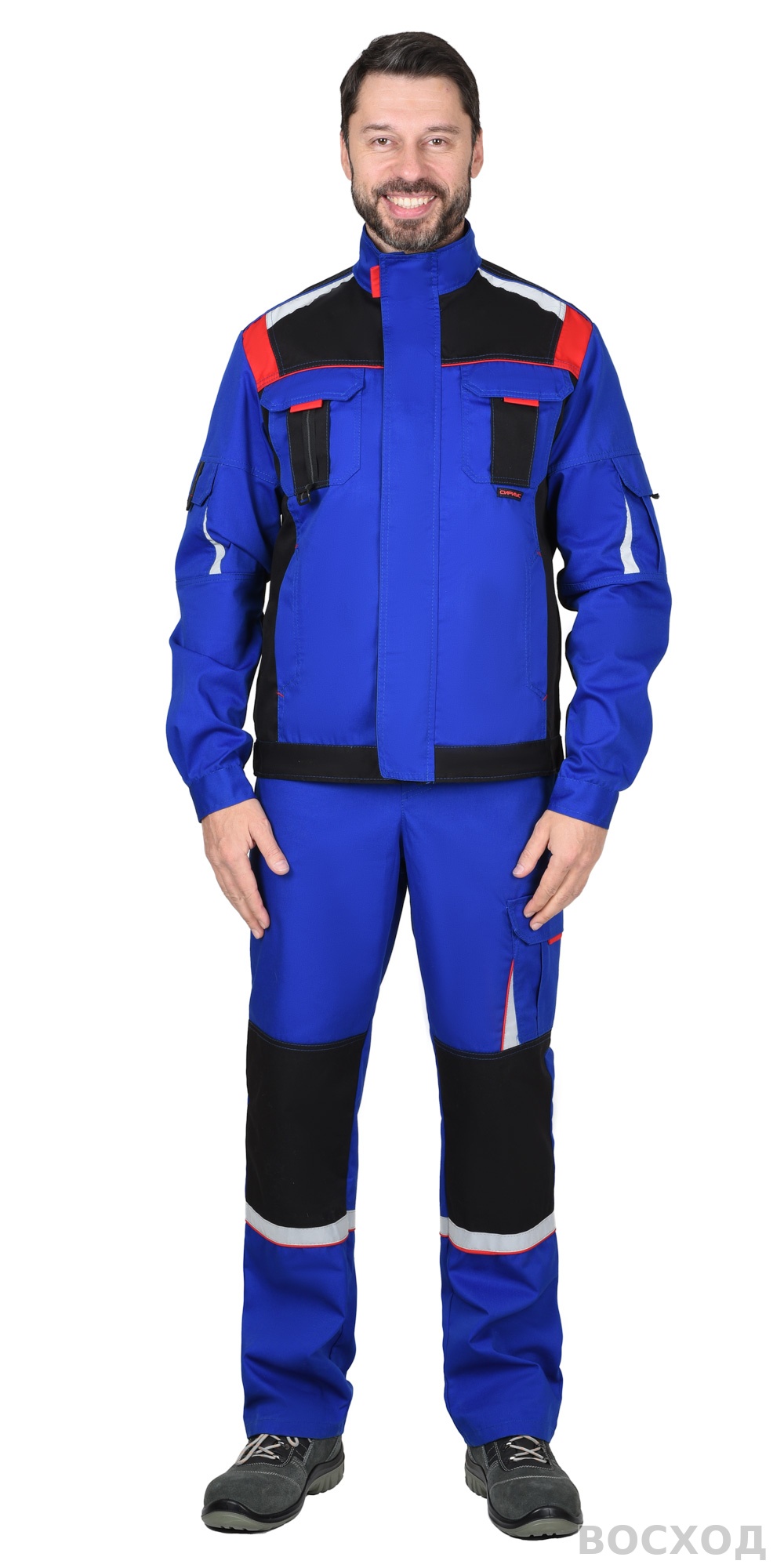 Костюм СИРИУС-СТАН куртка, п/к с красной и черной отделкой