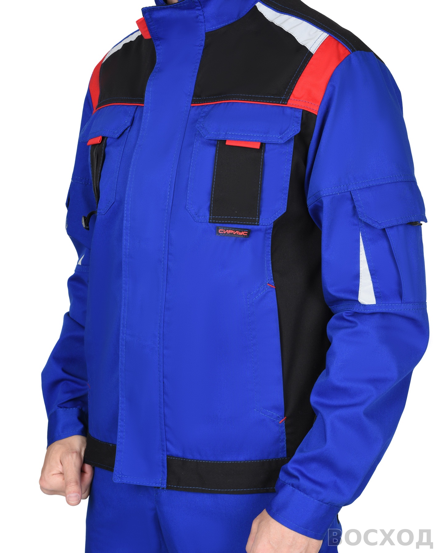 Костюм СИРИУС-СТАН куртка, п/к с красной и черной отделкой