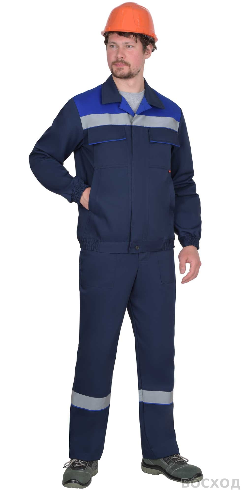 Костюм СИРИУС-МАСТЕР-РОСС куртка кор., п/к, тёмно- с васильковым и СОП