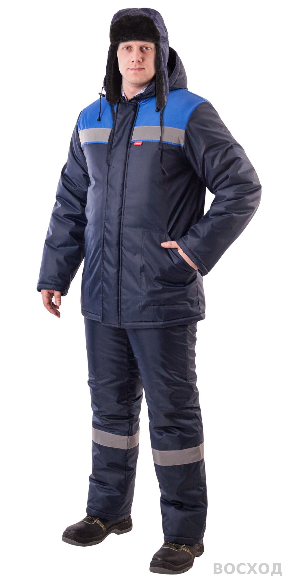 Шапка-ушанка СИРИУС-ЛЮКС синяя (тк. Оксфорд)