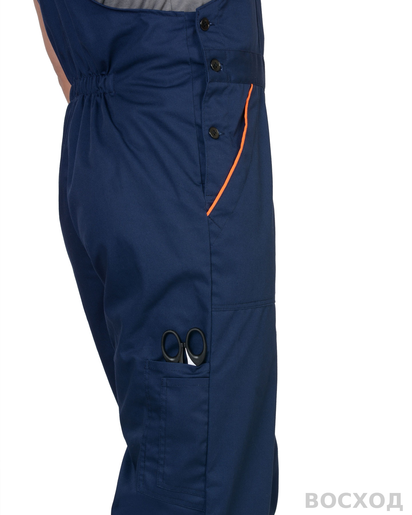 Костюм СИРИУС-МАСТЕР летний: куртка, полукомбинезон, темно- с оранжевой отделкой