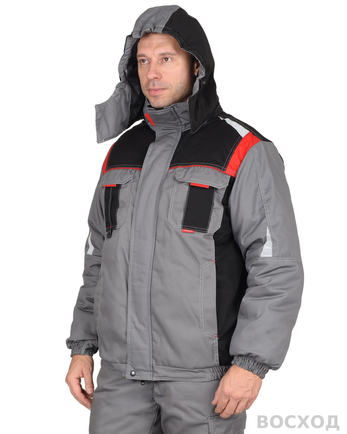 Костюм СИРИУС-СТАН куртка, п/к, с черной и красной отделкой