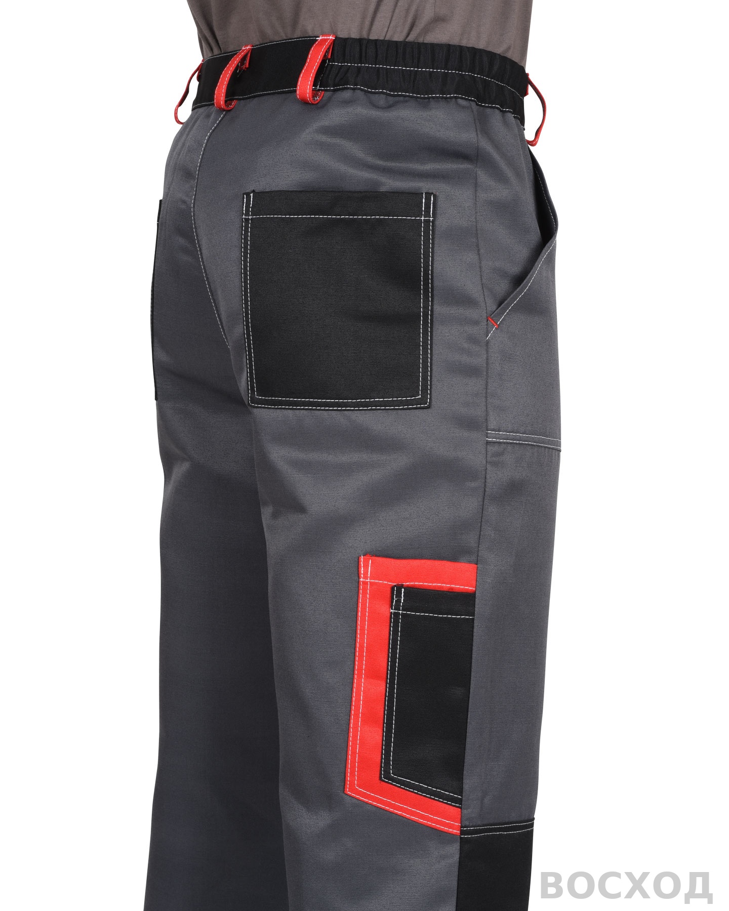 Костюм СИРИУС-ПОЛИНОМ куртка и брюки, т. с черным со св.серым и красным, СОП