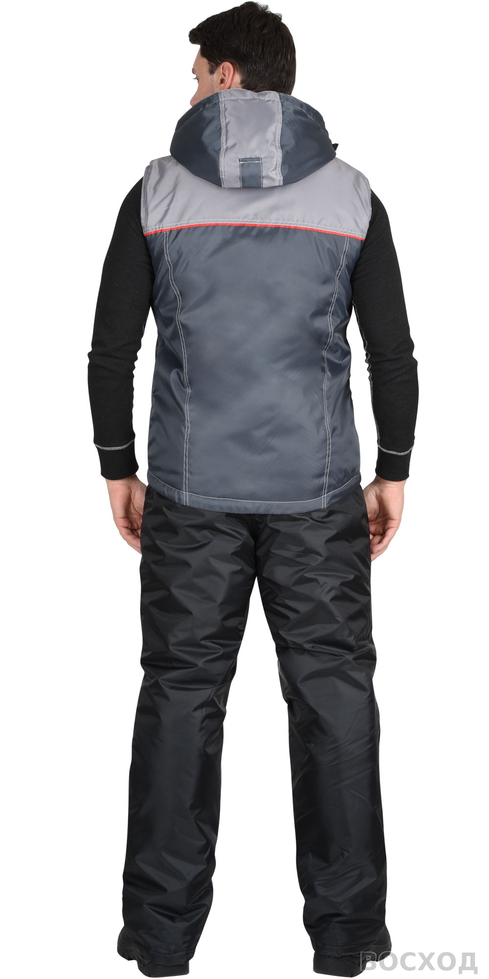 Жилет СИРИУС-ФАВОРИТ с капюшоном темно- с серым