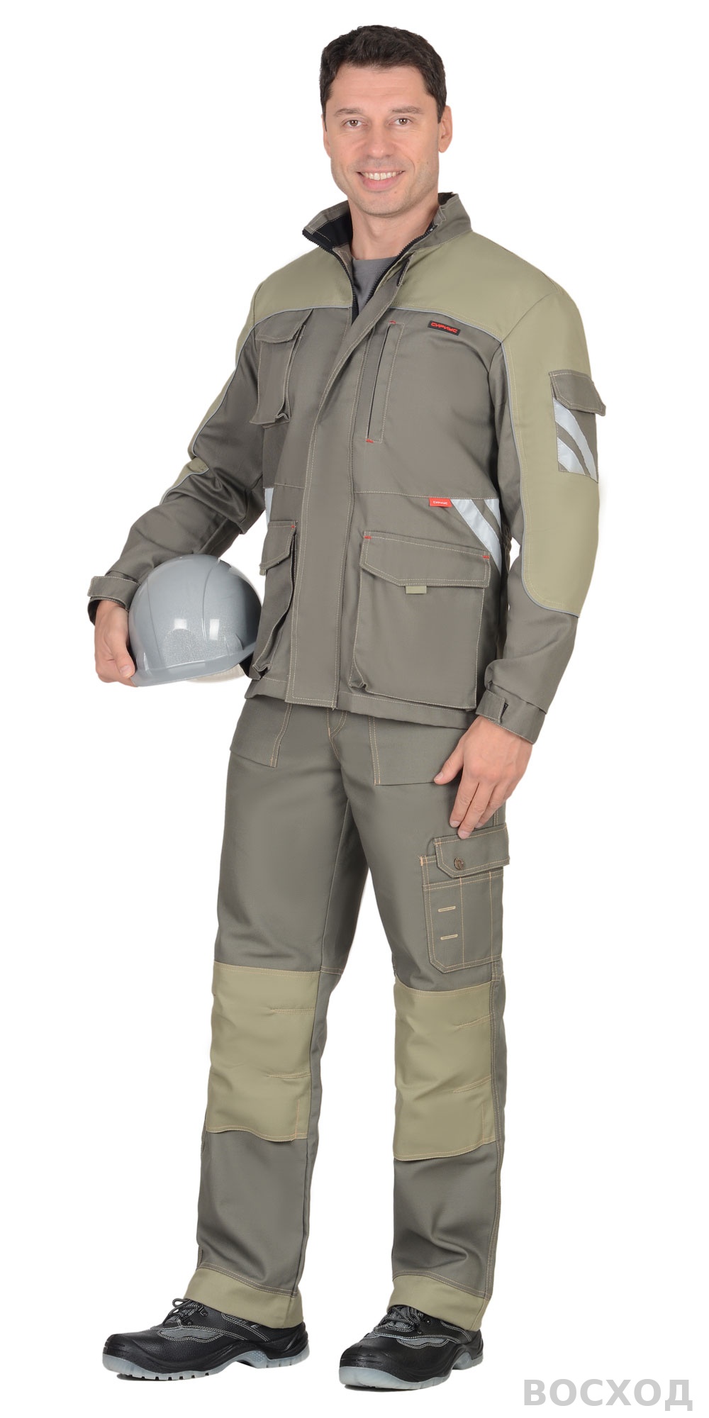 Костюм СИРИУС-ВЕСТ-ВОРК куртка дл., брюки т. со св.оливковым пл. 275 г/кв.м