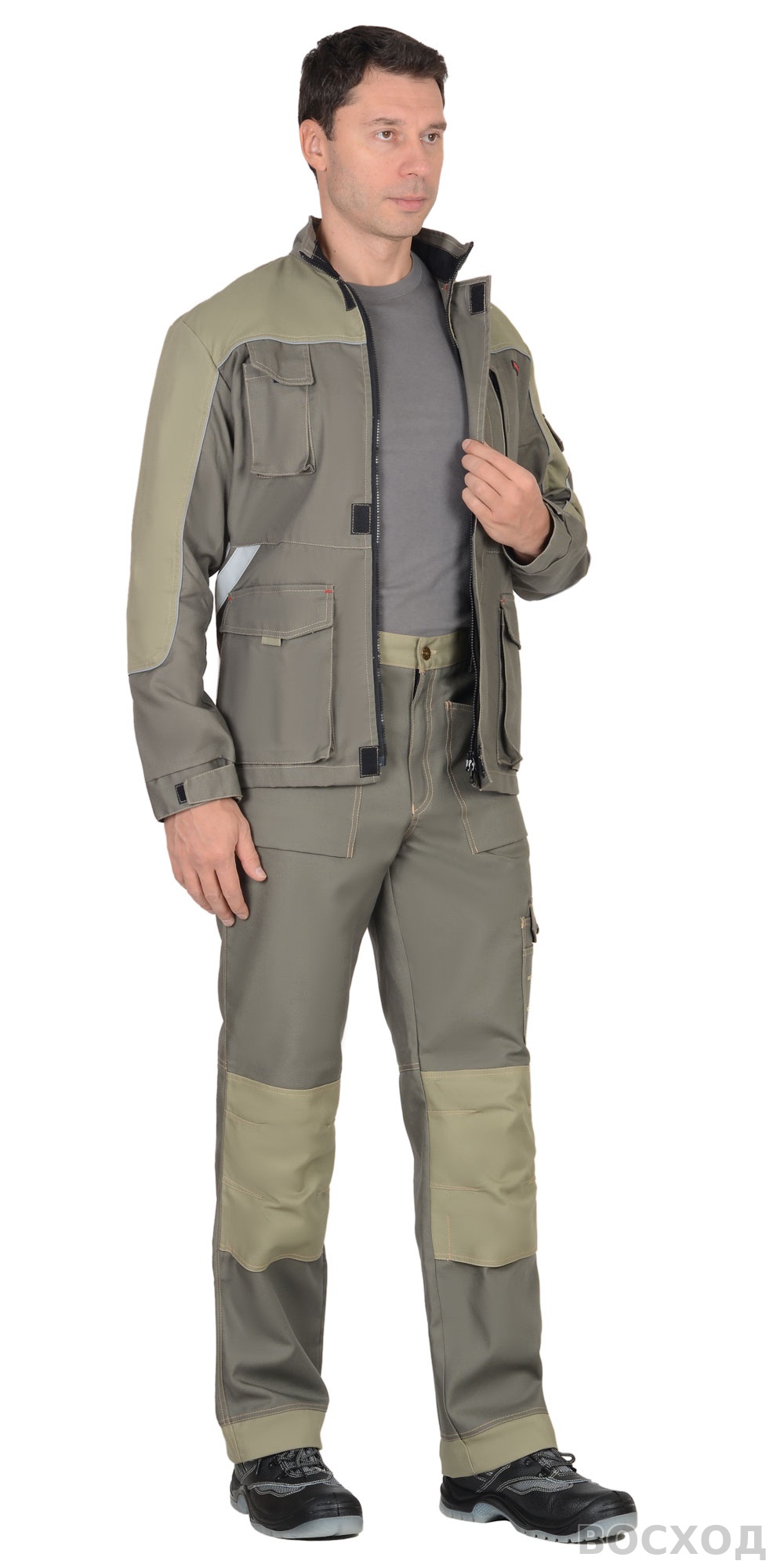 Костюм СИРИУС-ВЕСТ-ВОРК куртка дл., брюки т. со св.оливковым пл. 275 г/кв.м