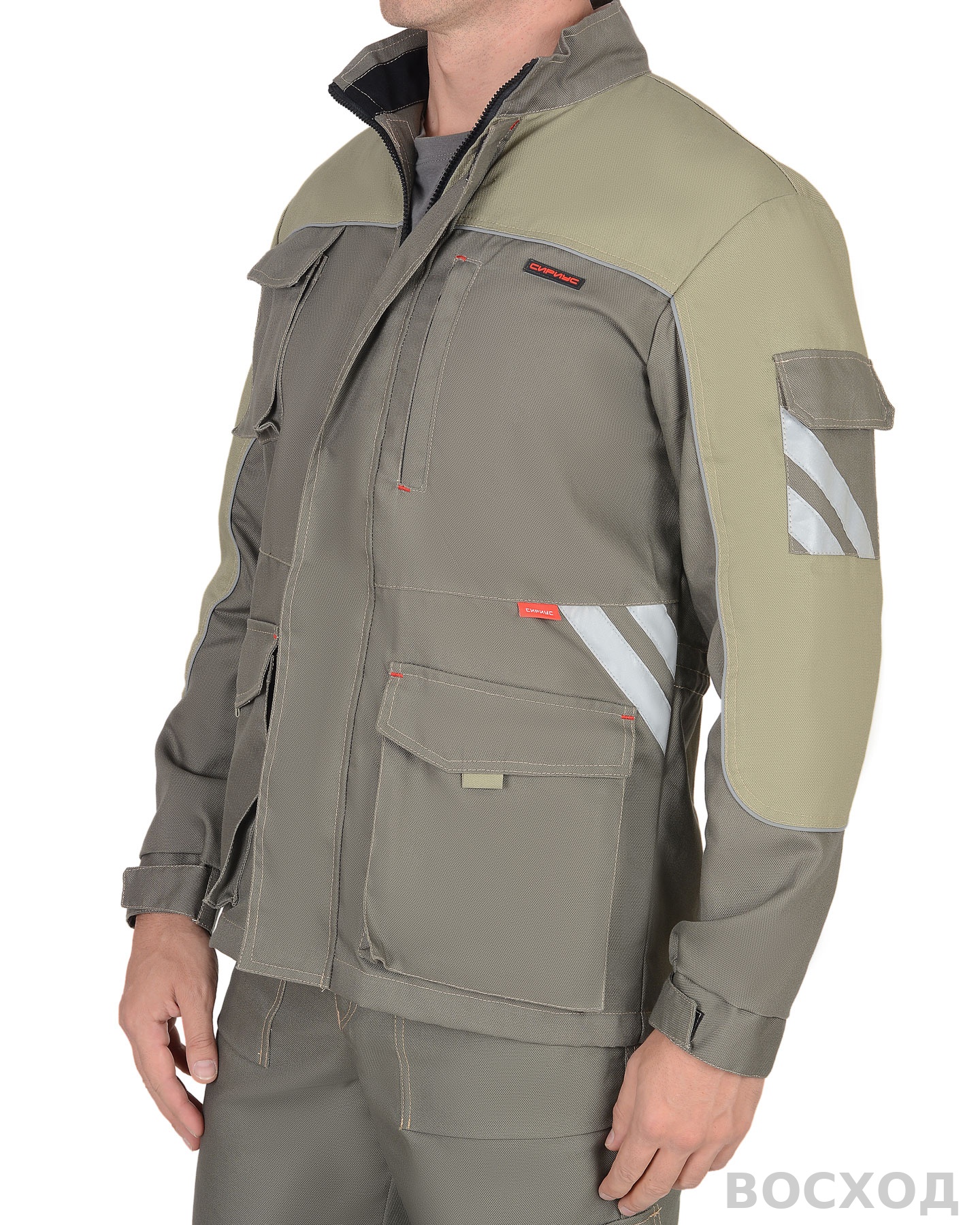 Костюм СИРИУС-ВЕСТ-ВОРК куртка дл, п/к т. со св.оливковым пл. 275 г/кв.м