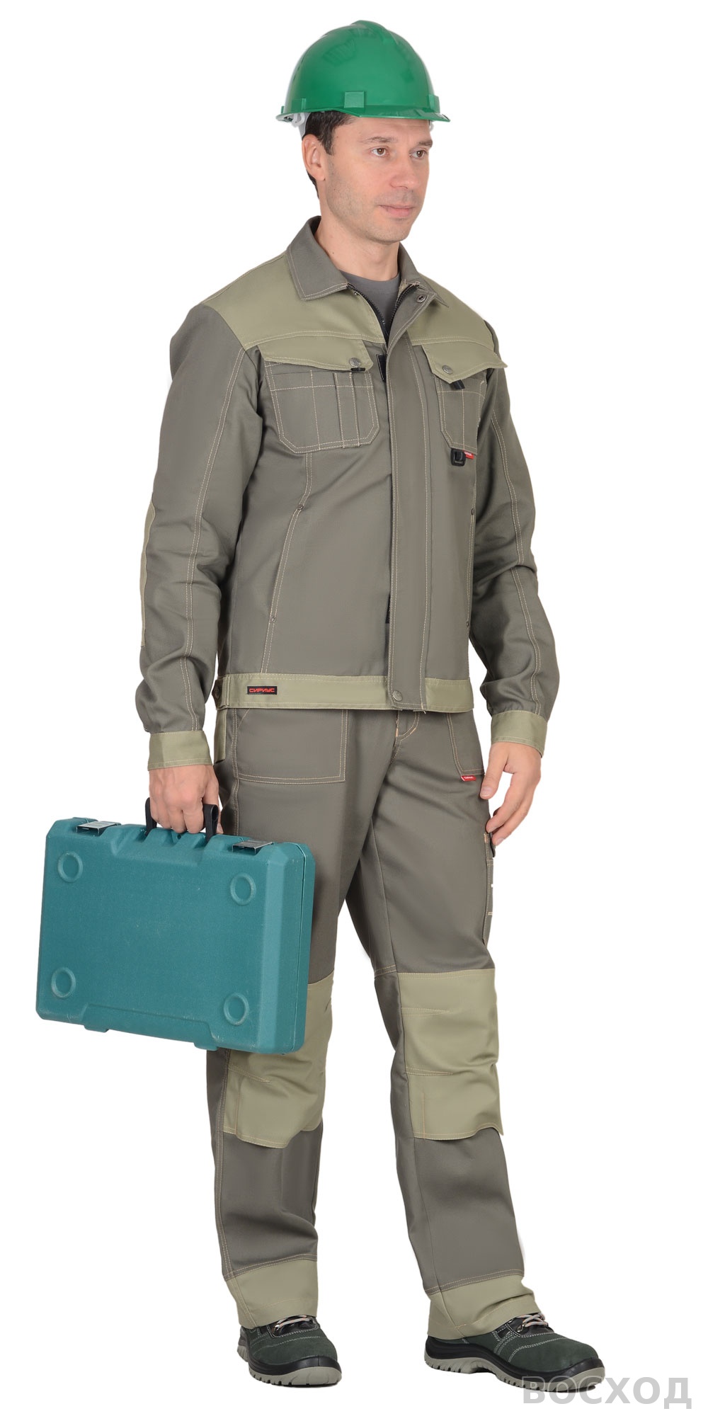 Костюм СИРИУС-ВЕСТ-ВОРК куртка кор., п/к т. со св.оливковым пл. 275 г/кв.м