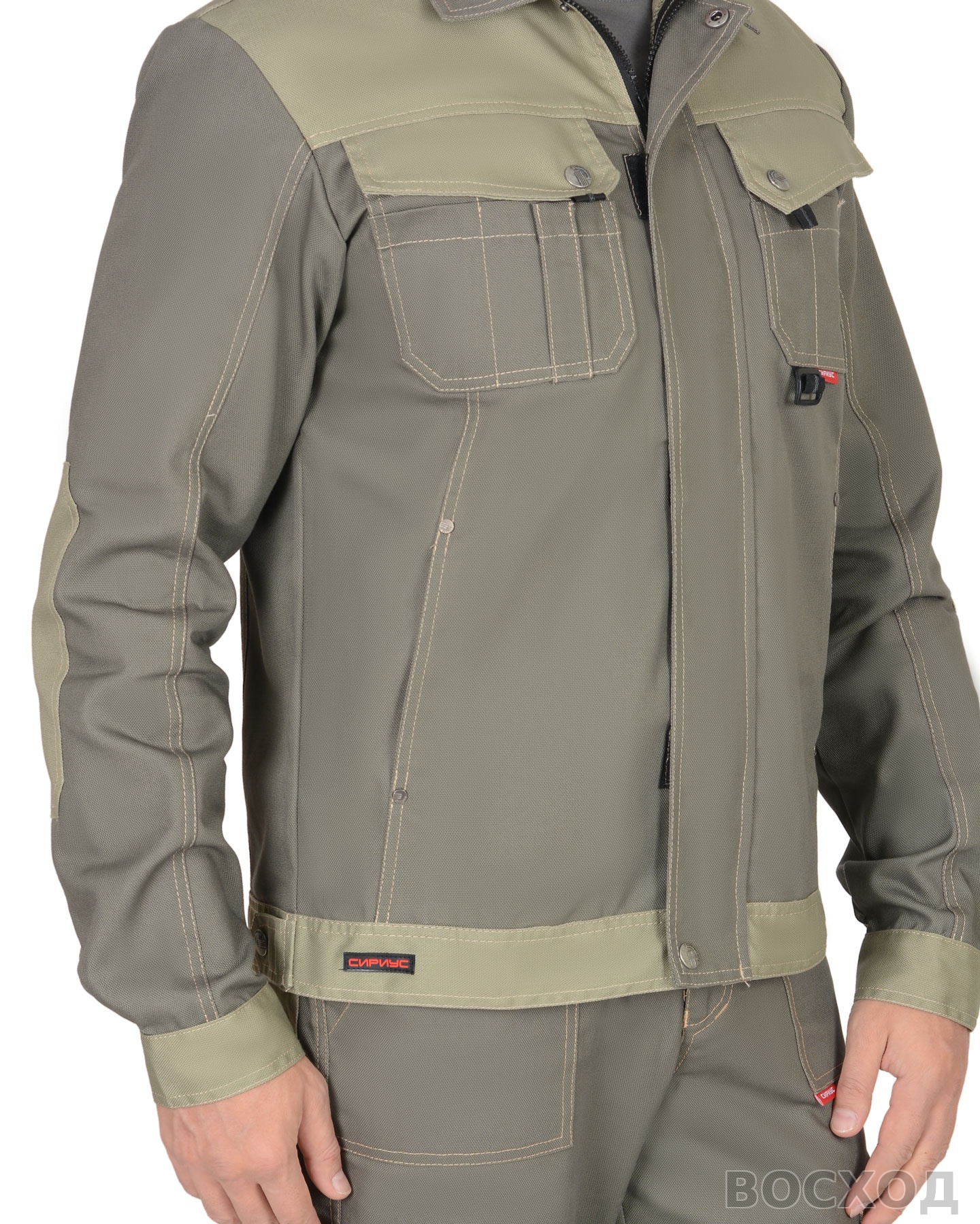 Костюм СИРИУС-ВЕСТ-ВОРК куртка кор., п/к т. со св.оливковым пл. 275 г/кв.м