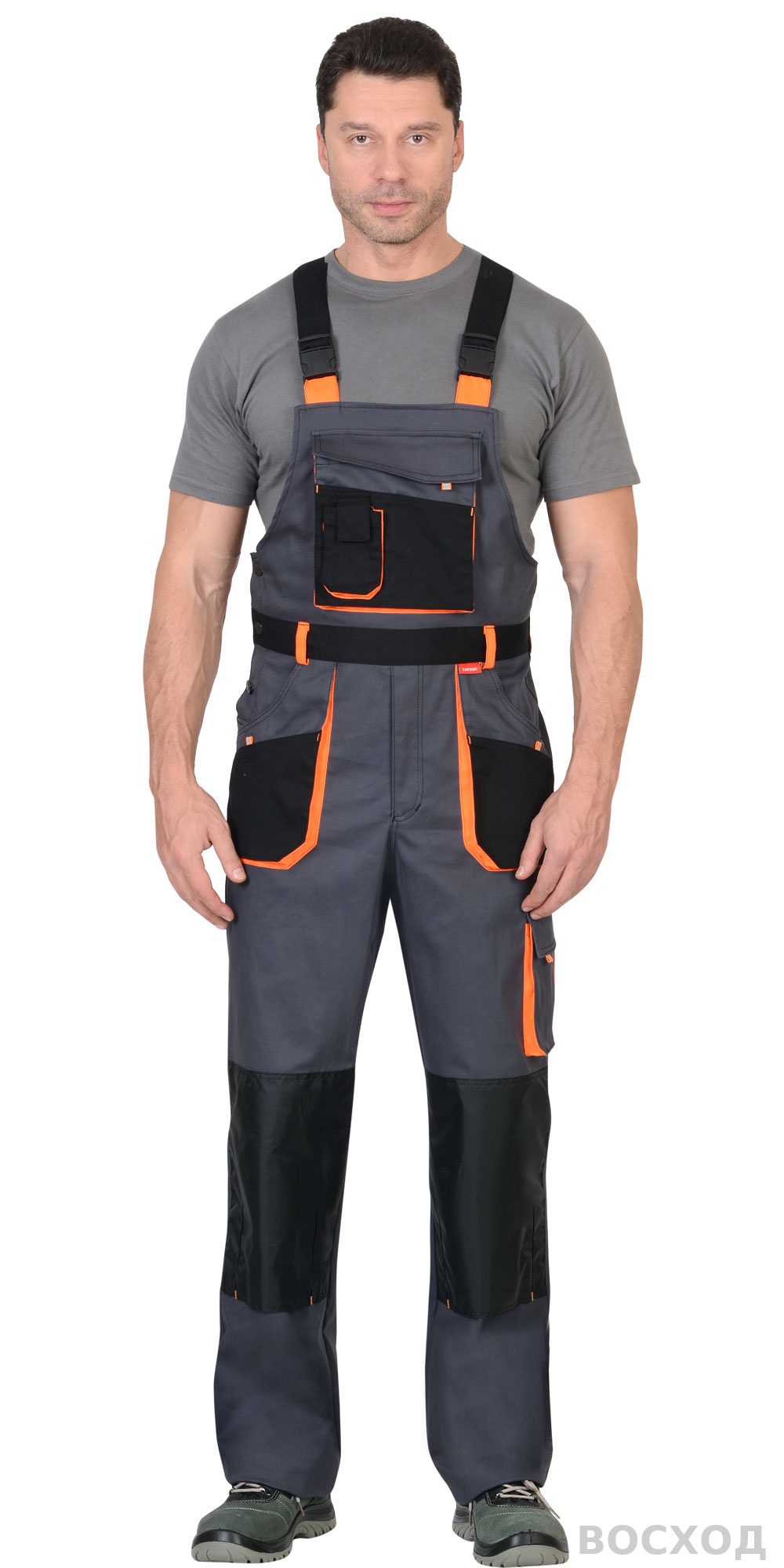 Костюм СИРИУС-МАНХЕТТЕН куртка дл., п/к т. с оранж. и черным тк. стрейч пл. 250 г/кв.м