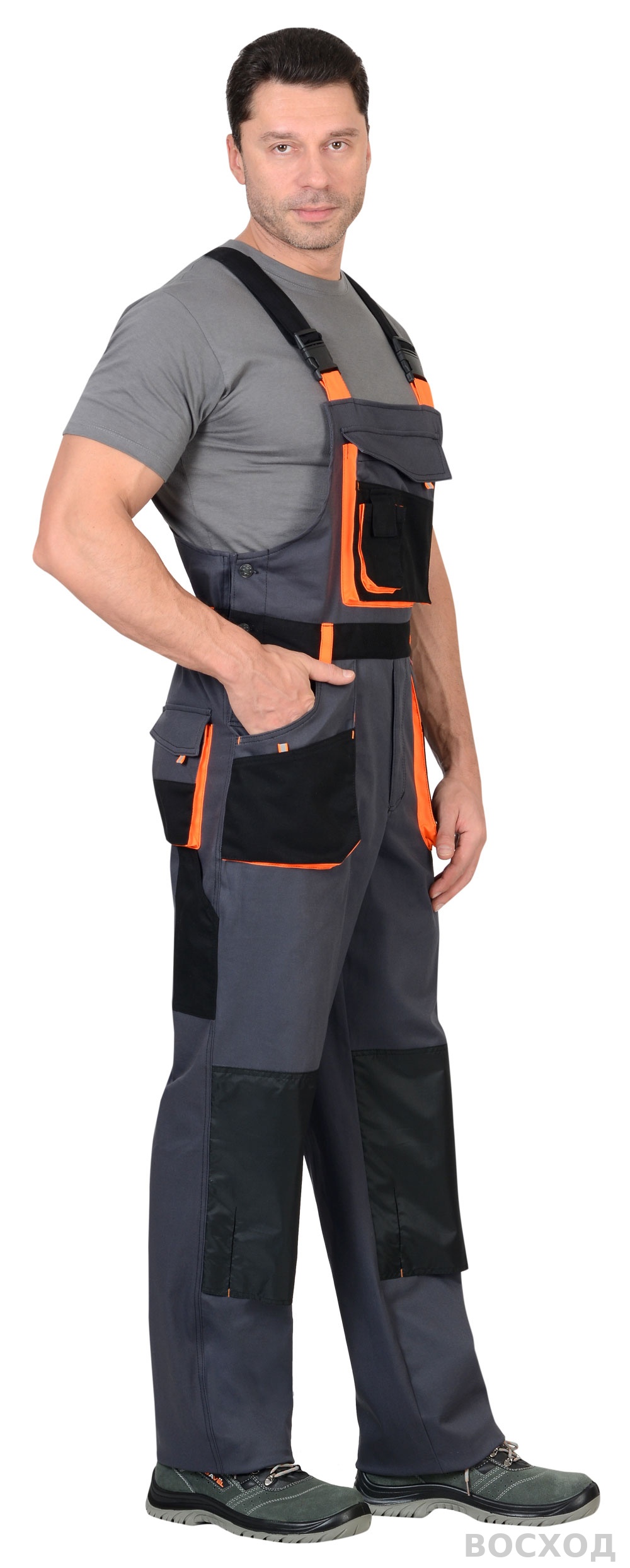 Костюм СИРИУС-МАНХЕТТЕН куртка дл., п/к т. с оранж. и черным тк. стрейч пл. 250 г/кв.м