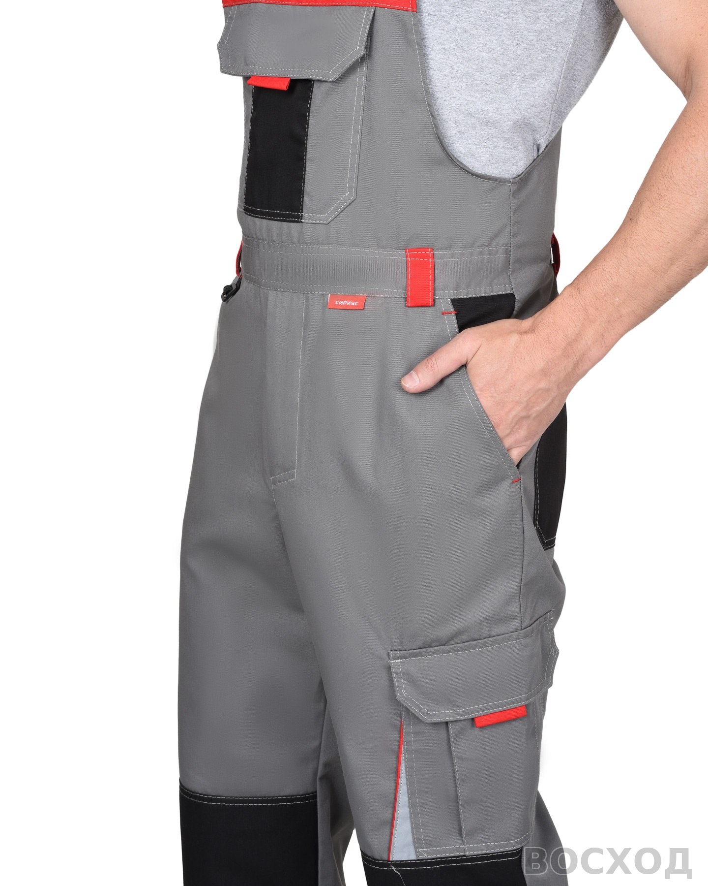 Костюм СИРИУС-СТАН куртка, п/к ср. с черной и красной отделкой