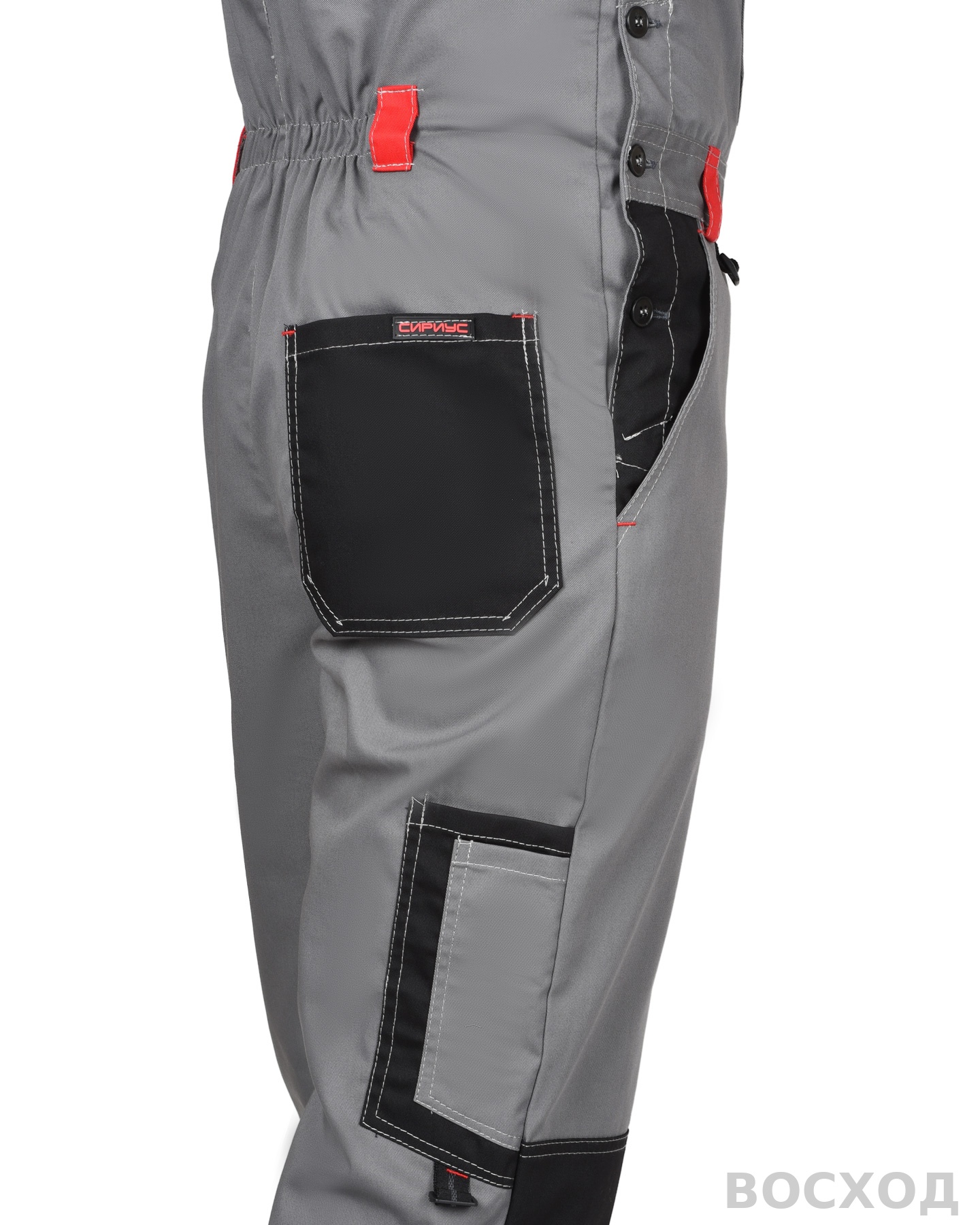 Костюм СИРИУС-СТАН куртка, п/к ср. с черной и красной отделкой