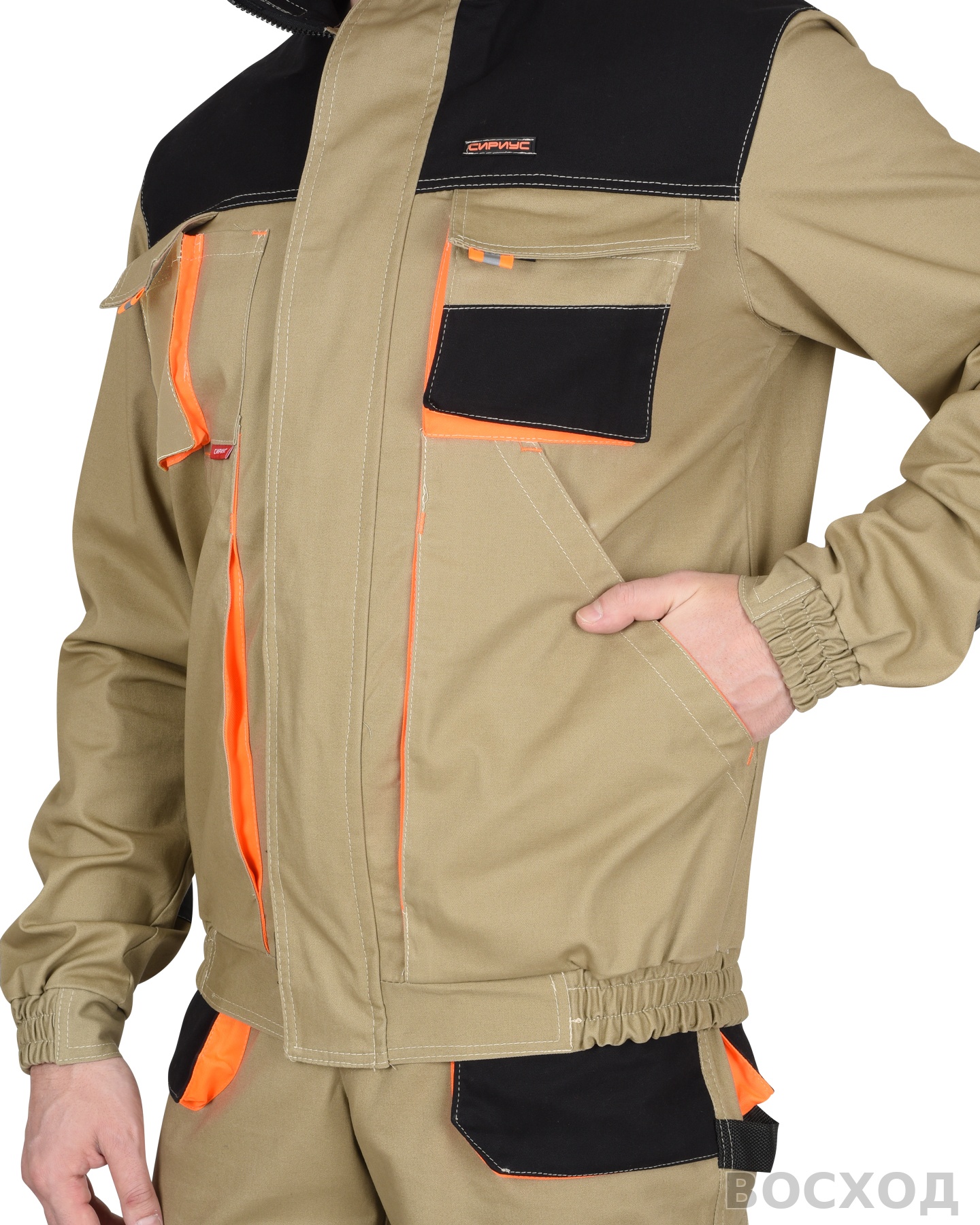 Костюм СИРИУС-МАНХЕТТЕН куртка, брюки с оранж. и черным тк. мех. стрейч пл. 250г/кв.м