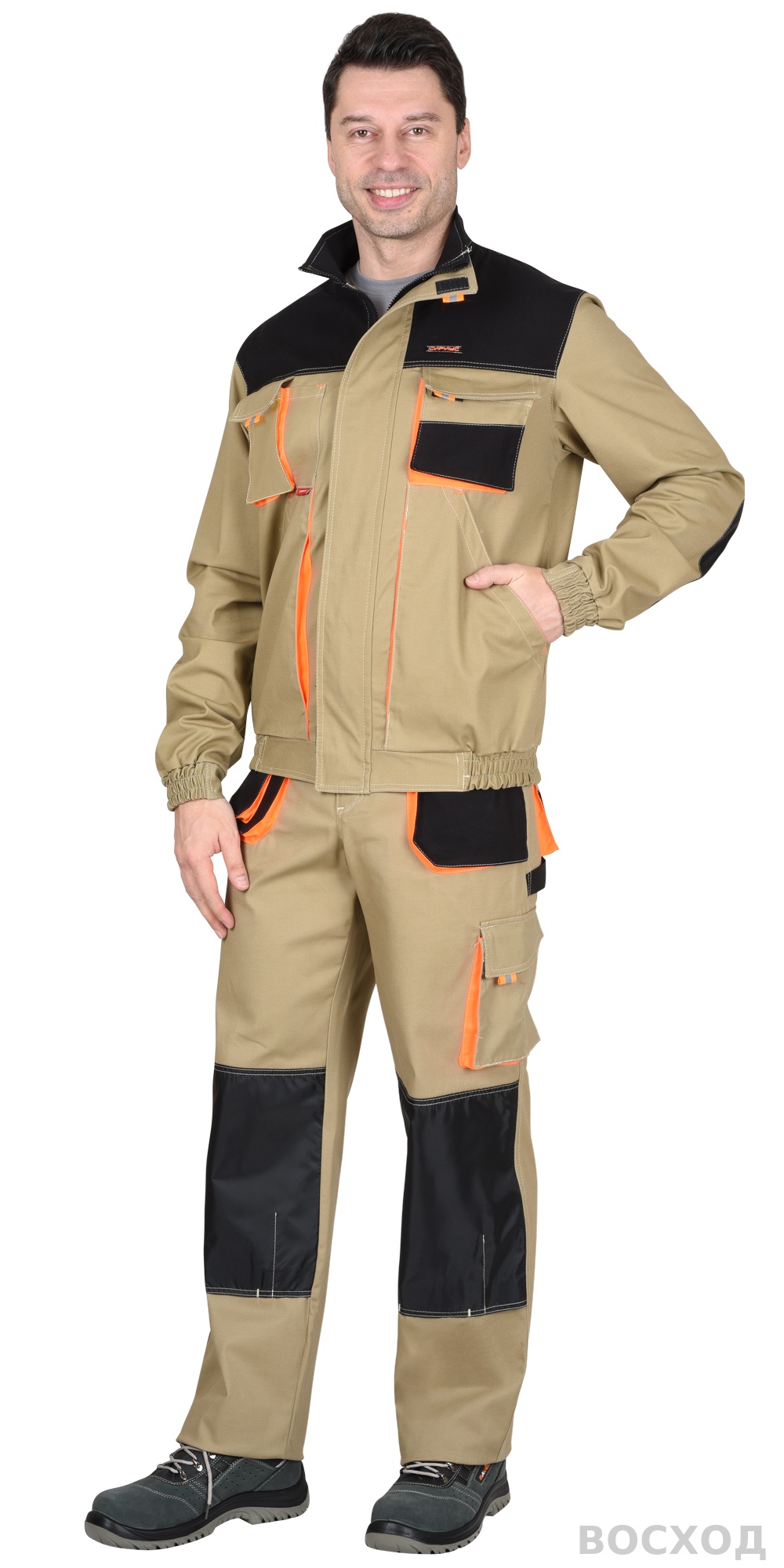 Костюм СИРИУС-МАНХЕТТЕН куртка, брюки с оранж. и черным тк. мех. стрейч пл. 250г/кв.м