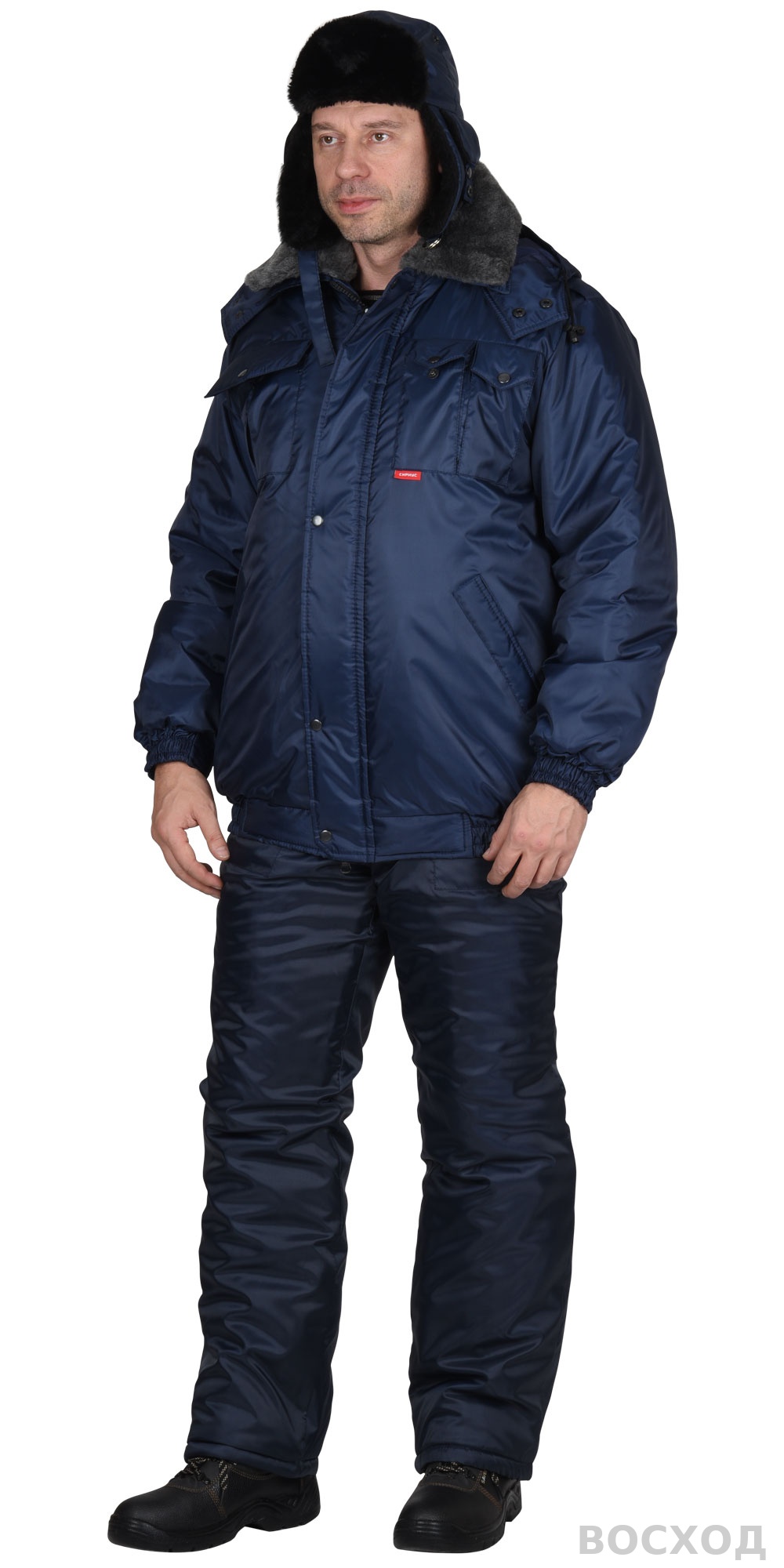 Шапка-ушанка СИРИУС-ЕВРО плюс т.синяя (тк. Оксфорд)