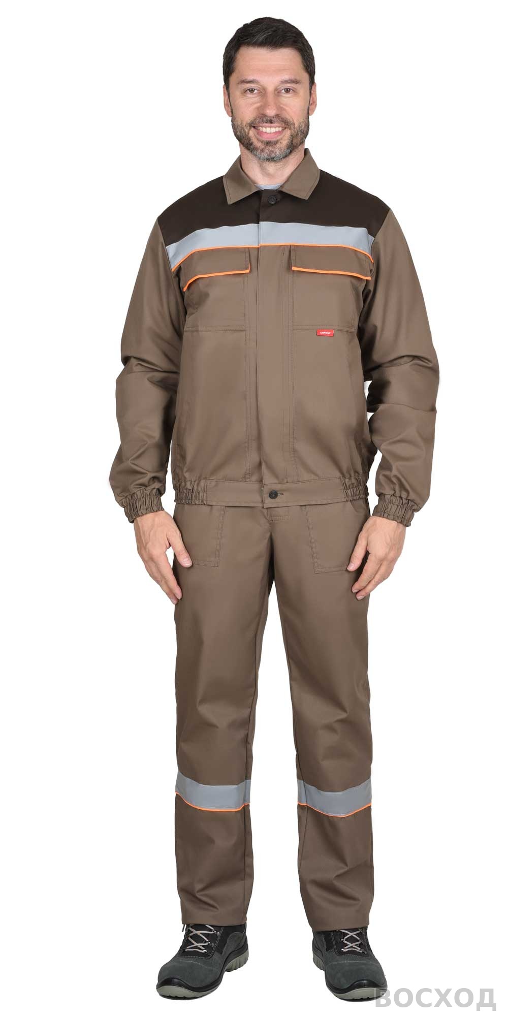 Костюм СИРИУС-МАСТЕР летний: куртка, полукомбинезон, кофейный с тёмно-коричневой отделкой