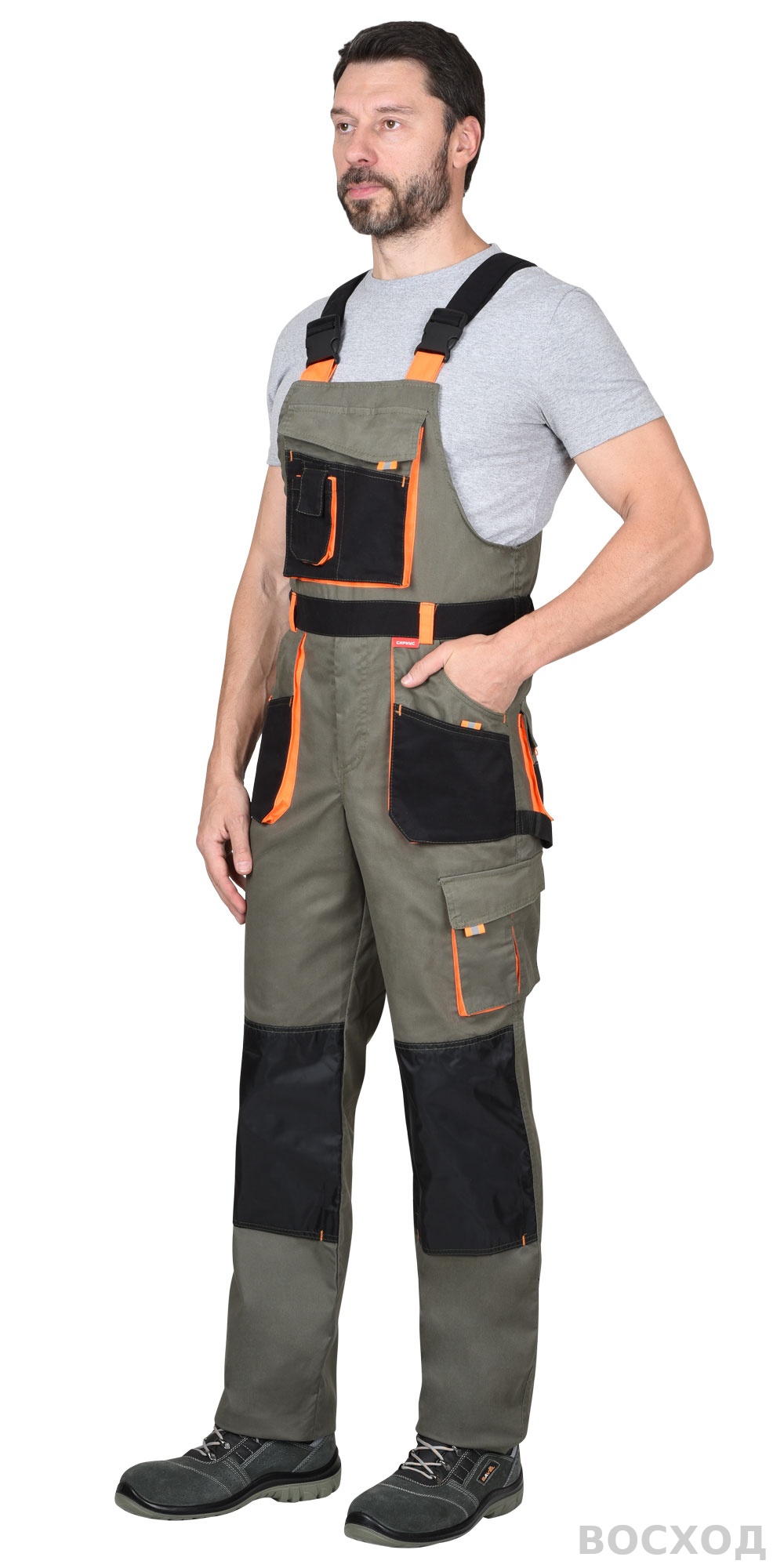 Полукомбинезон СИРИУС-МАНХЕТТЕН с оранжевым и чер. тк. мех. стрейч пл 260 г/кв.м