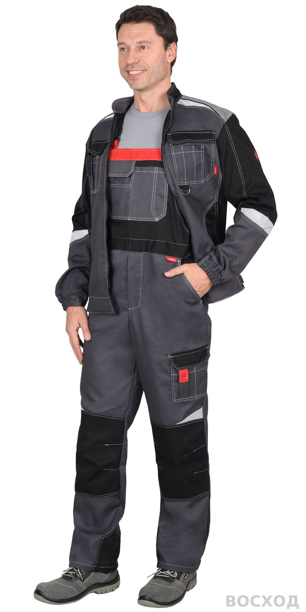 Костюм СИРИУС-ФАВОРИТ-МЕГА мужской летний, куртка и полукомбинезон, с черным, СОП