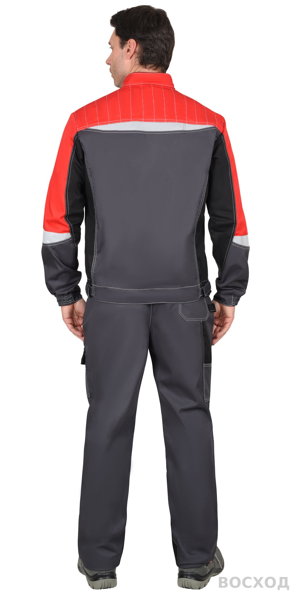 Костюм СИРИУС-ФАВОРИТ-МЕГА мужской летний, куртка и брюки, с красным и черным, СОП