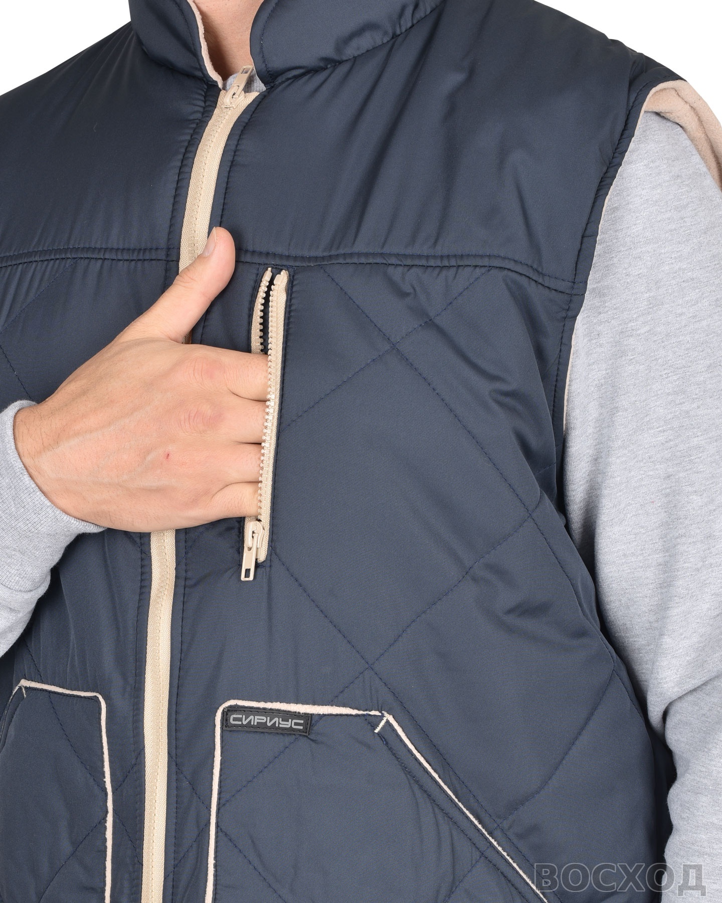 Жилет СИРИУС-ЕВРОПА удлиненный (на подкладке флис) сине-серый