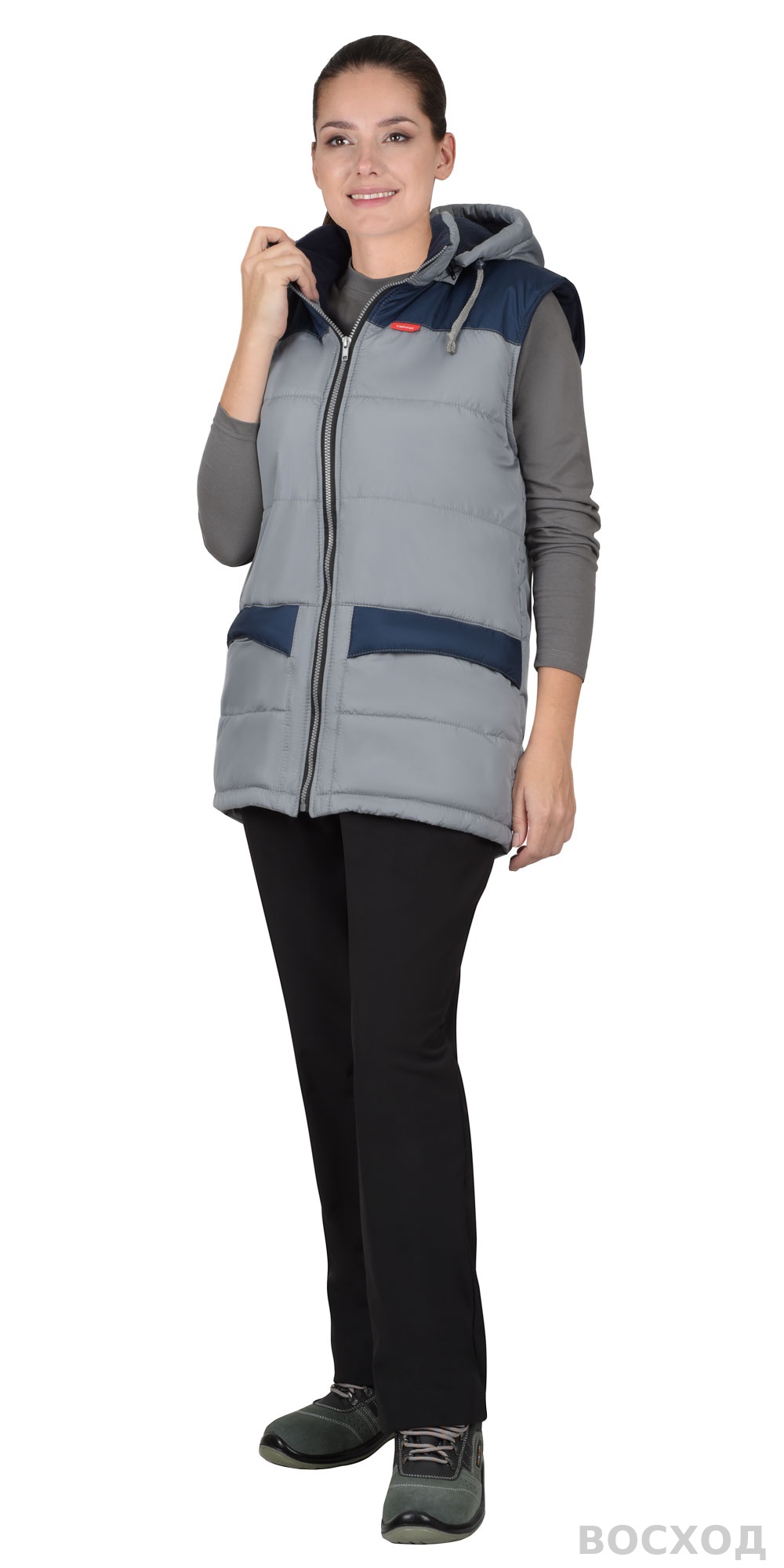 Жилет СИРИУС-ЕВРОНИКА утепленный светло- с тёмно-синим с капюшоном с флисовой подкладкой