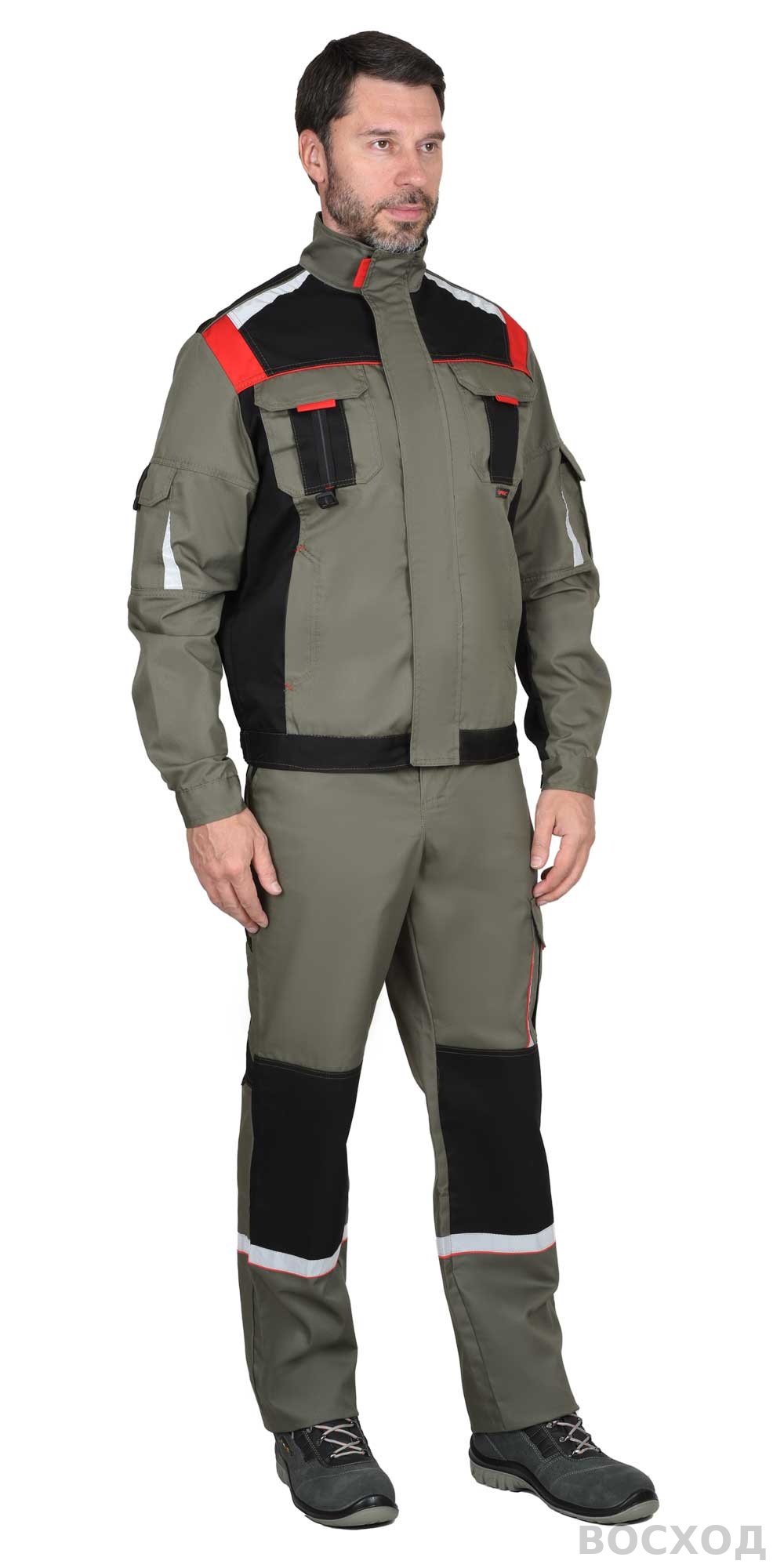 Костюм СИРИУС-СТАН куртка, брюки с черной и красной отделкой