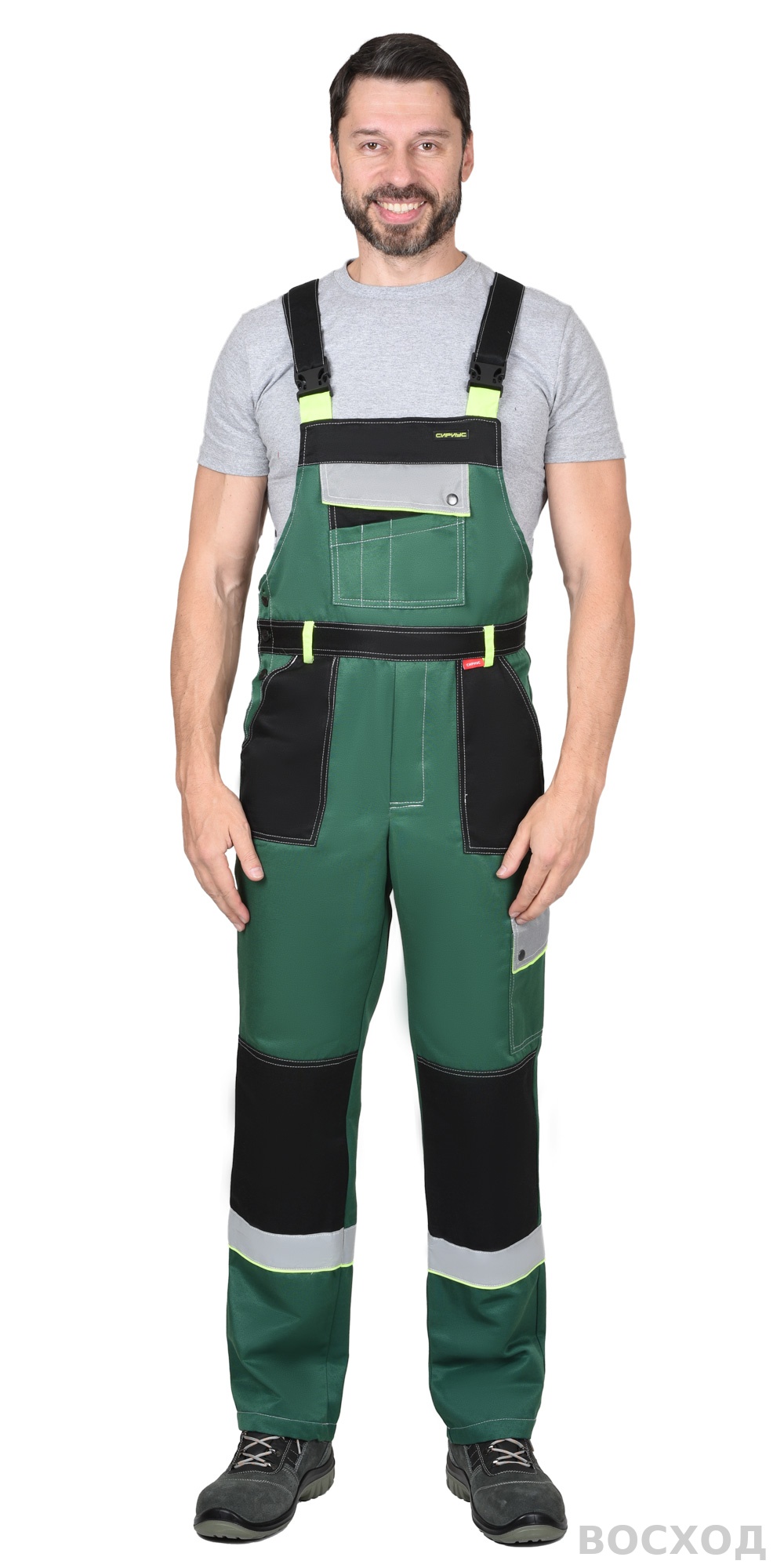 Костюм СИРИУС-ПОЛИНОМ муж., кур. кор., п/к. с черным и св.серым и СОП 50мм