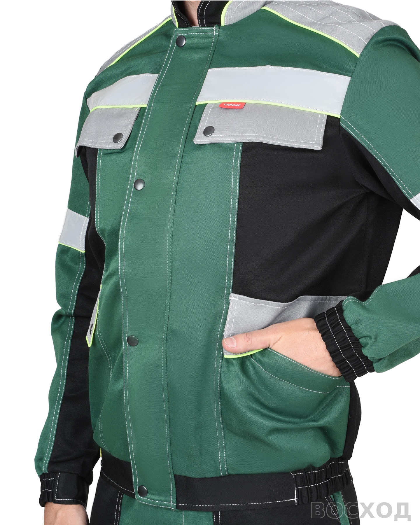 Костюм СИРИУС-ПОЛИНОМ муж., кур. кор., п/к. с черным и св.серым и СОП 50мм