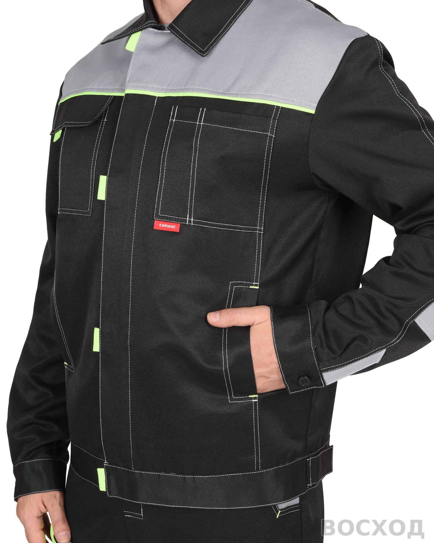 Костюм СИРИУС-ФАВОРИТ куртка, п/к черный со св.серым