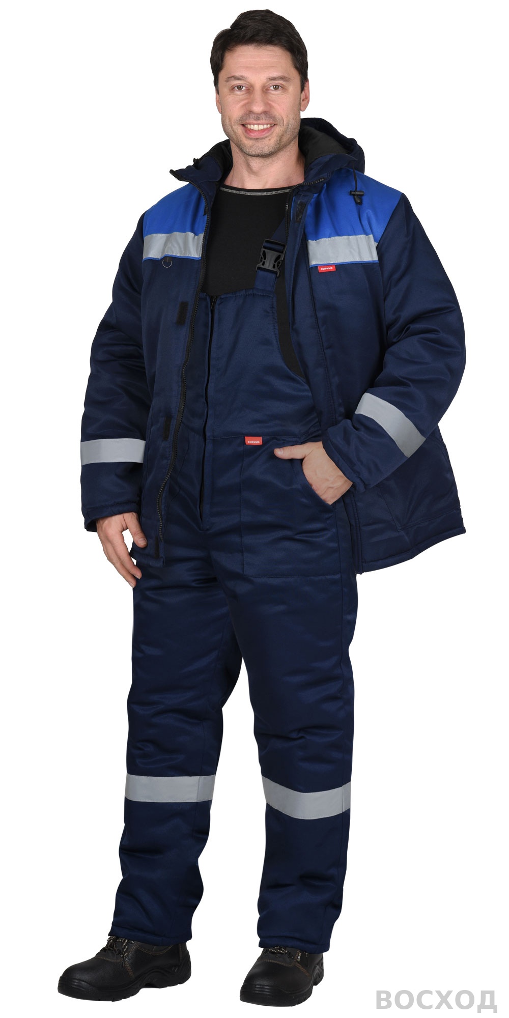 Костюм СИРИУС-РОСТ-НОРД-2 зимний, куртка, п/к, темно- с васильковым и СОП