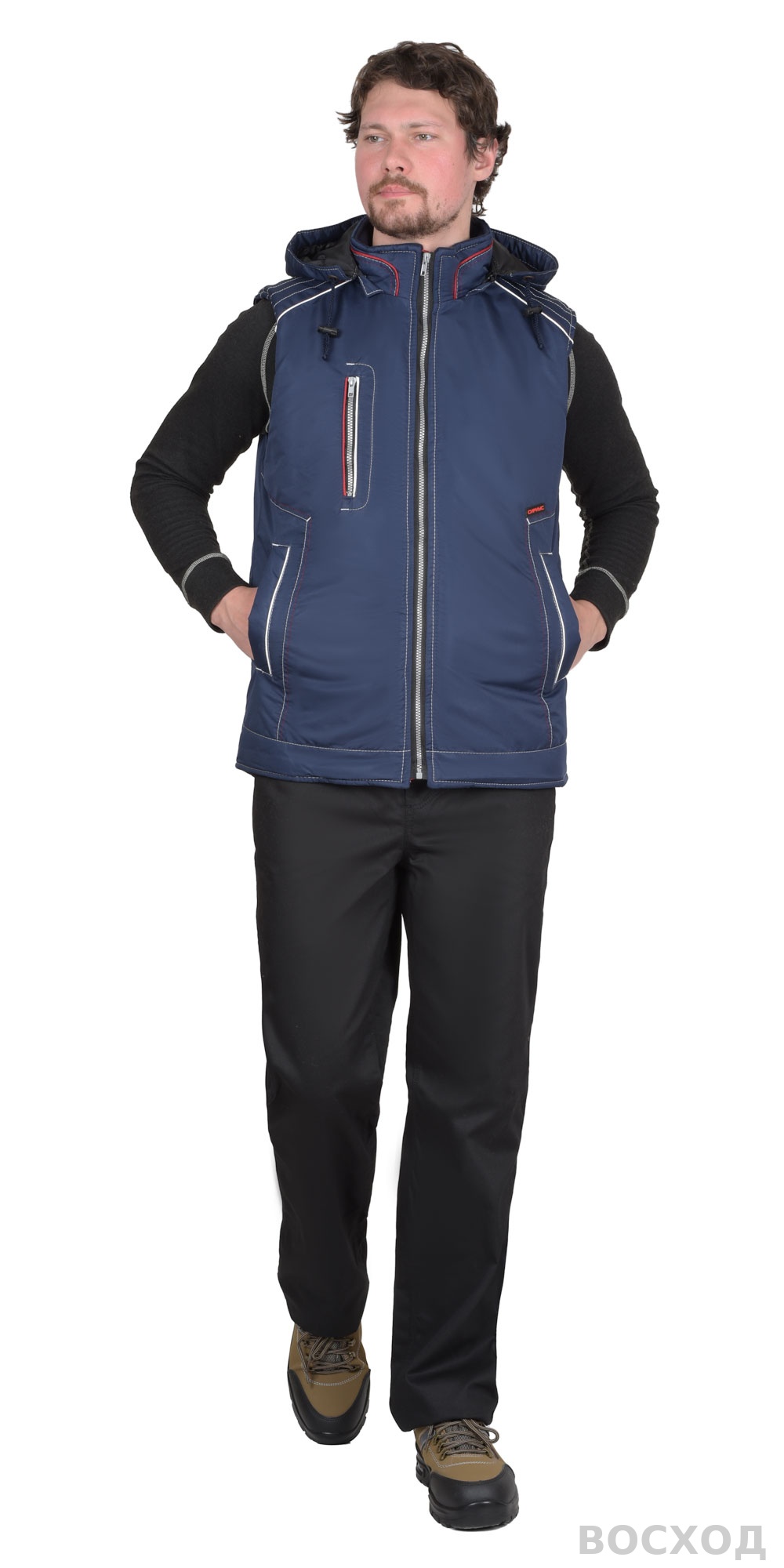 Жилет СИРИУС-АЛЕКС утепленный с капюшоном тёмно