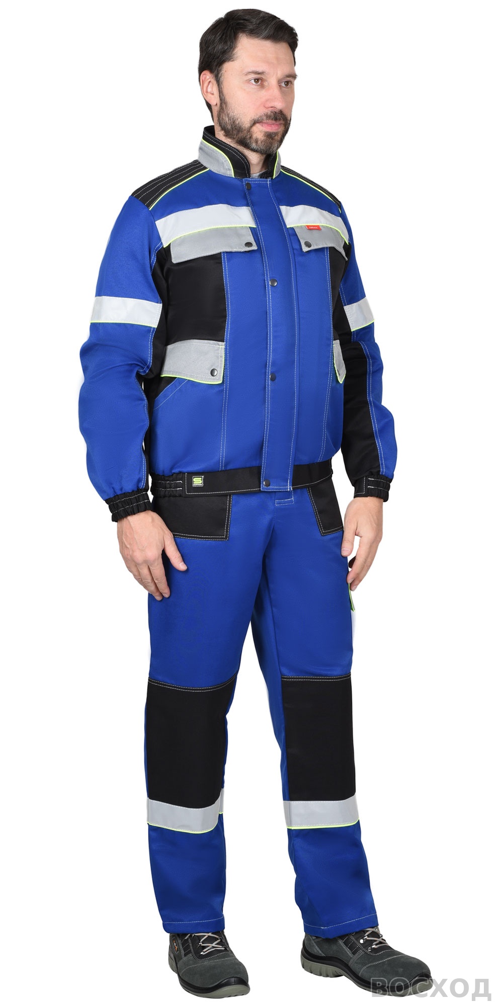 Костюм СИРИУС-ПОЛИНОМ куртка, п/к василек с черным и СОП 50 мм