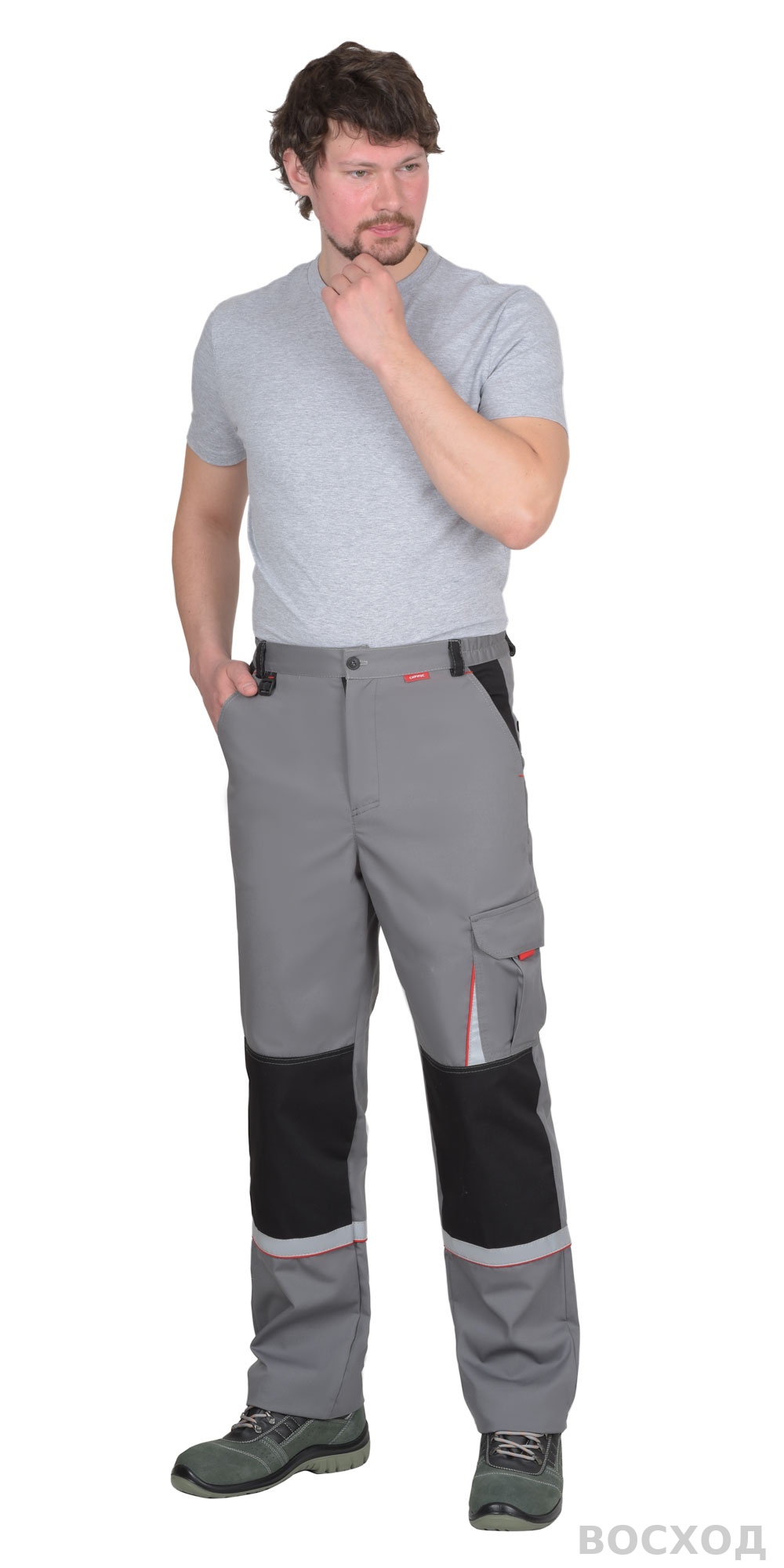 Брюки СИРИУС-СТАН ср-серые с черной и красной отделкой