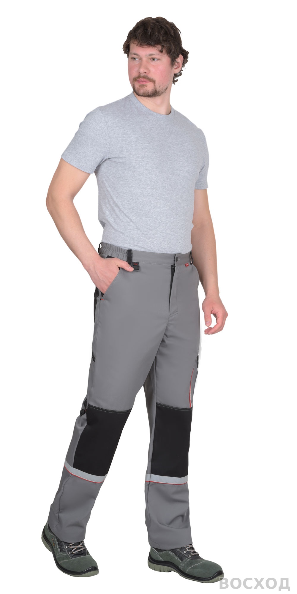 Брюки СИРИУС-СТАН ср-серые с черной и красной отделкой