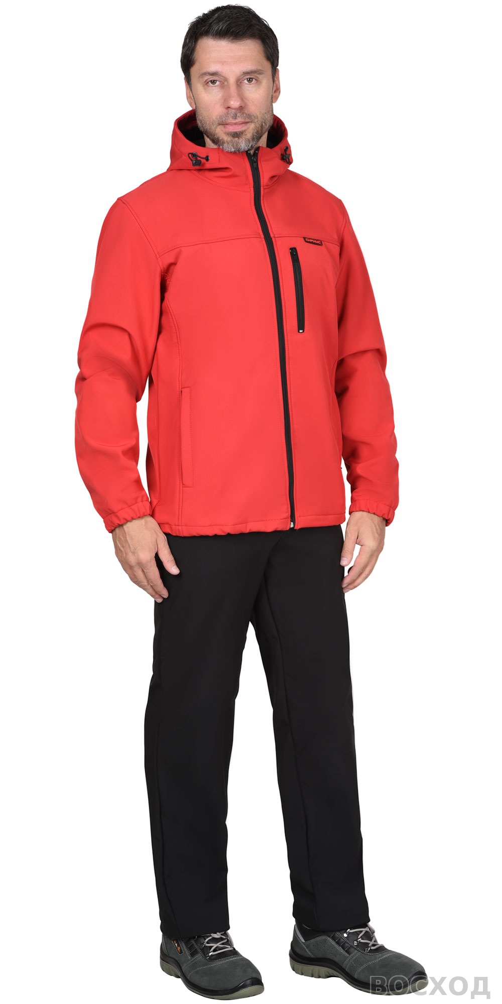 Куртка СИРИУС-АЗОВ с капюшоном красная софтшелл пл 350 г/кв.м