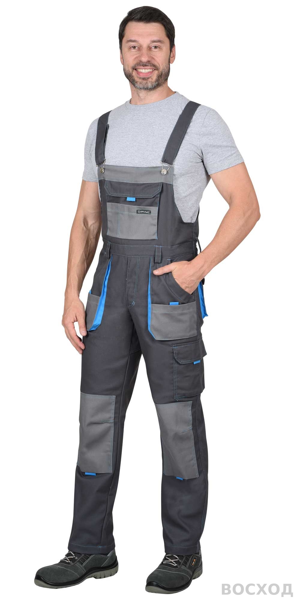 Костюм СИРИУС-ДВИН куртка, п/к т. со ср.серым и голубой отделкой пл. 275 г/кв.м