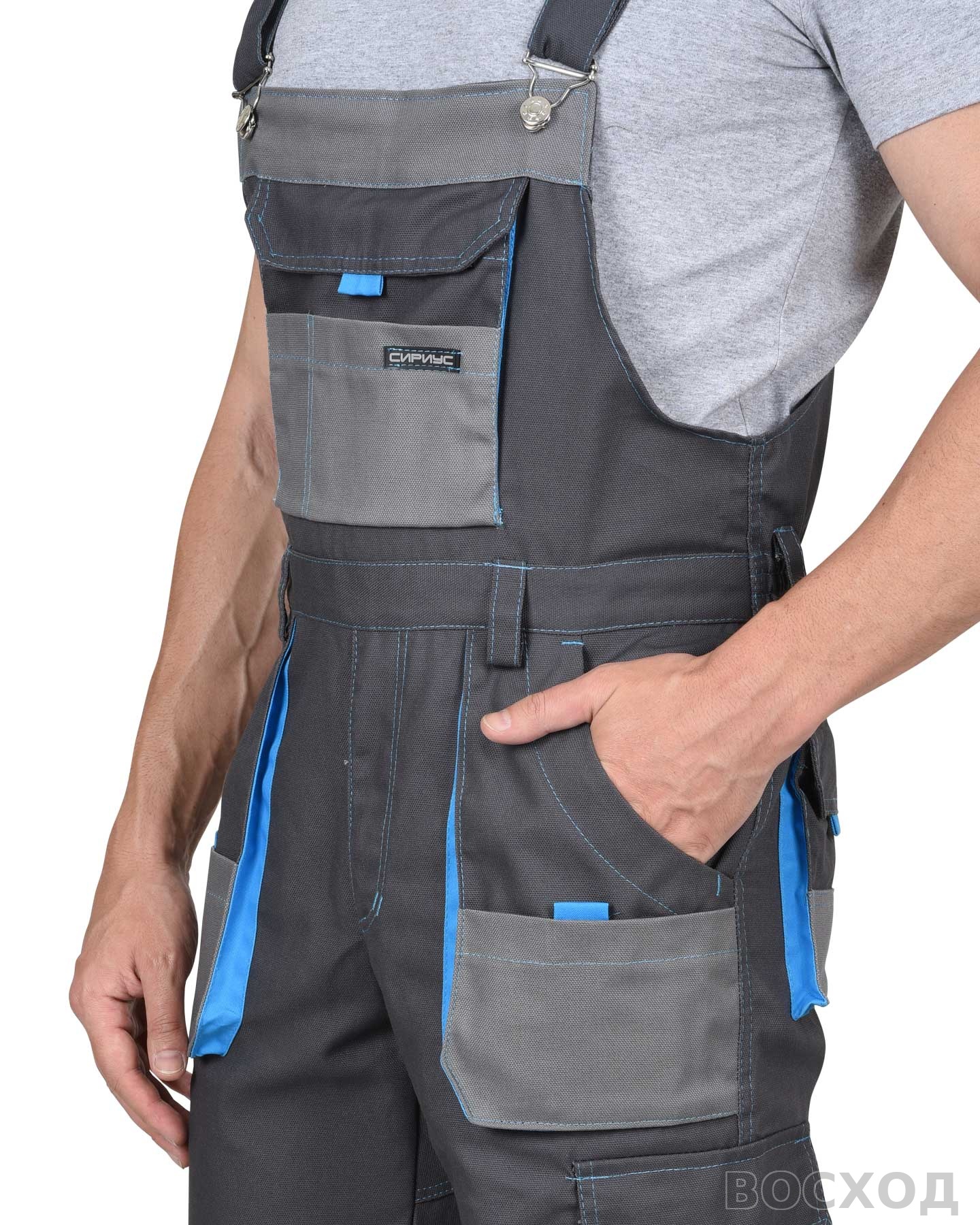 Костюм СИРИУС-ДВИН куртка, п/к т. со ср.серым и голубой отделкой пл. 275 г/кв.м