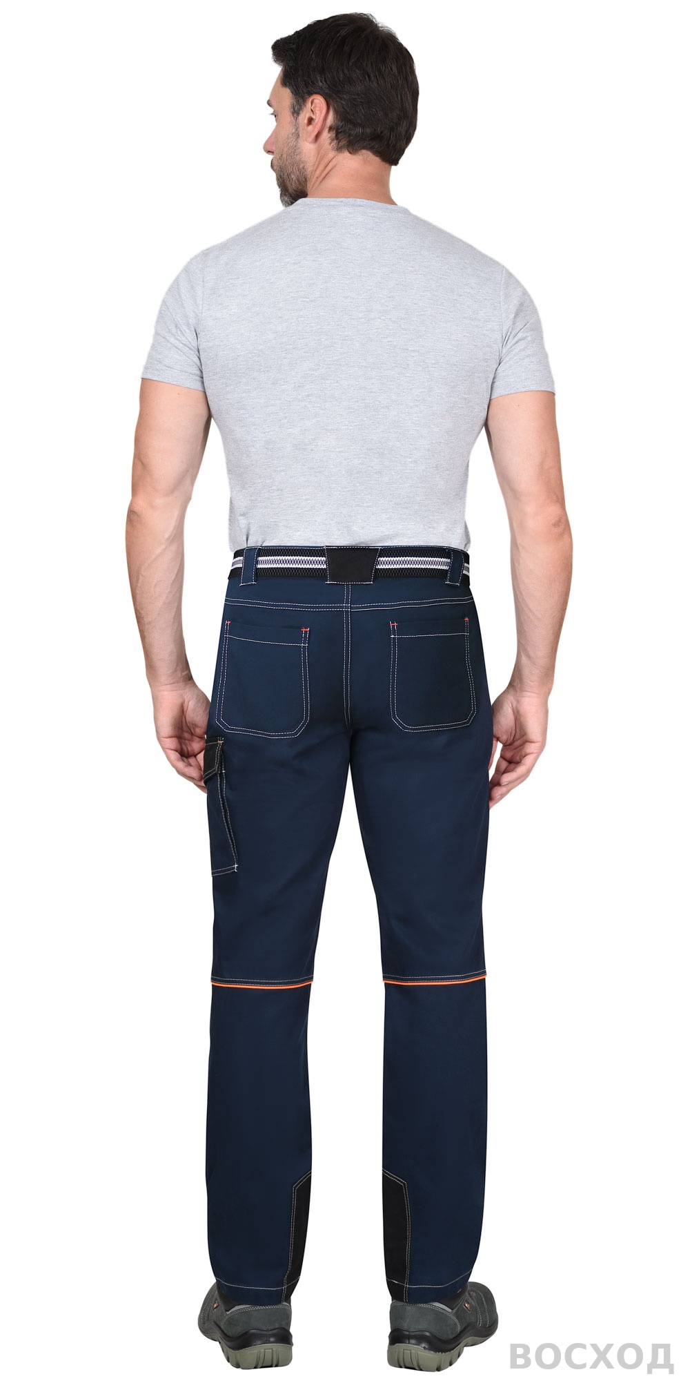 Брюки СИРИУС-ШАТЛ-РОСС с ремнем синие с черным, 80% х/б, пл. 260 г/кв.м