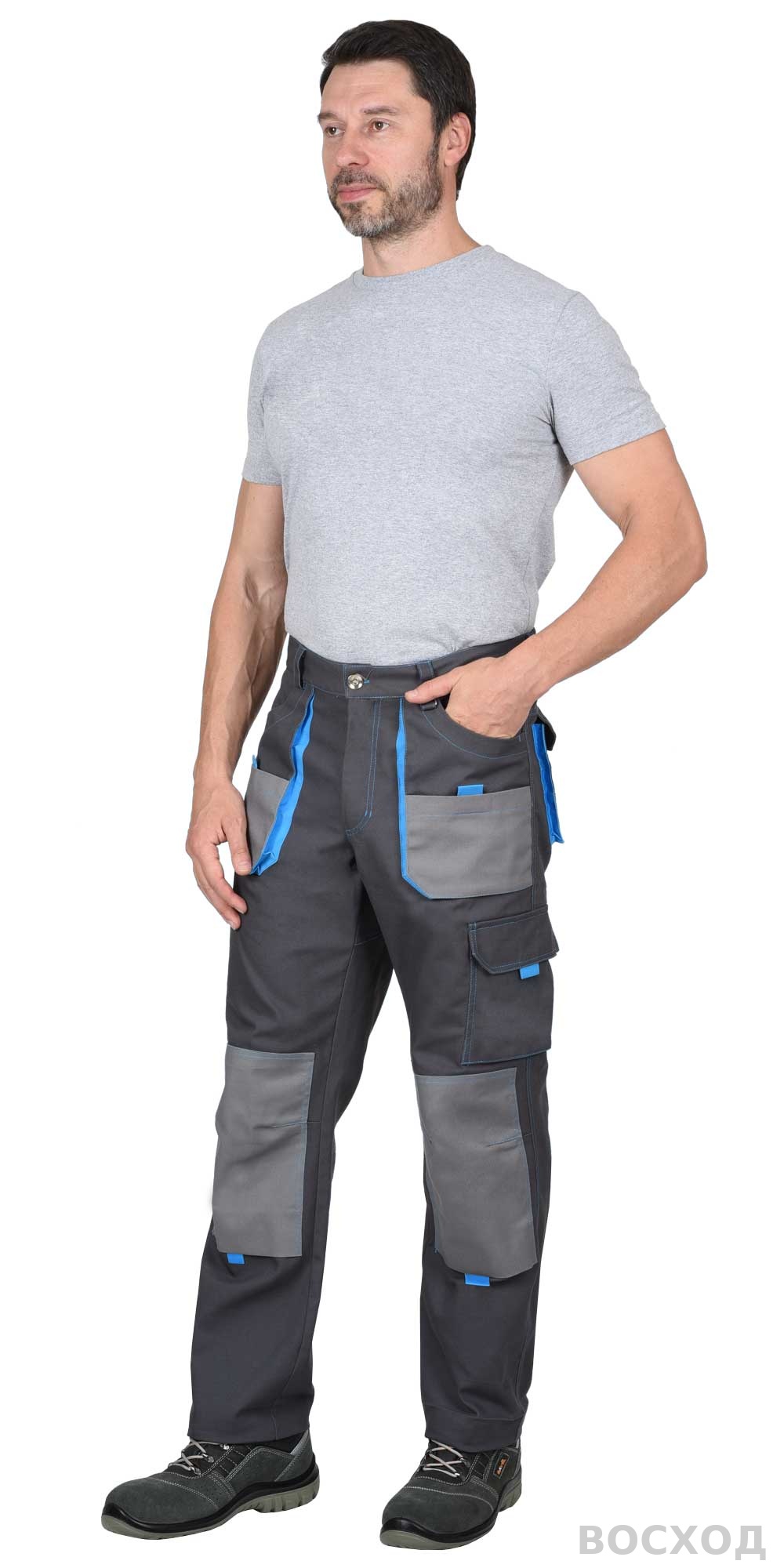 Костюм СИРИУС-ДВИН куртка, брюки т. со ср.серым и голубой отделкой пл. 275 г/кв.м