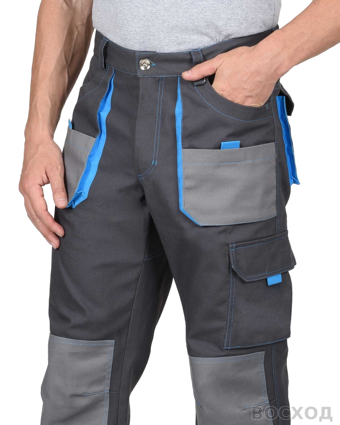 Костюм СИРИУС-ДВИН куртка, брюки т. со ср.серым и голубой отделкой пл. 275 г/кв.м