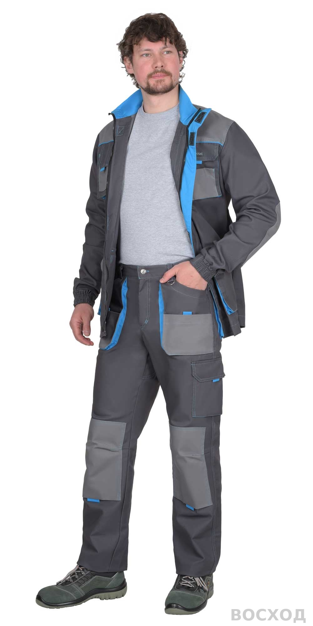 Костюм СИРИУС-ДВИН куртка, брюки т. со ср.серым и голубой отделкой пл. 275 г/кв.м