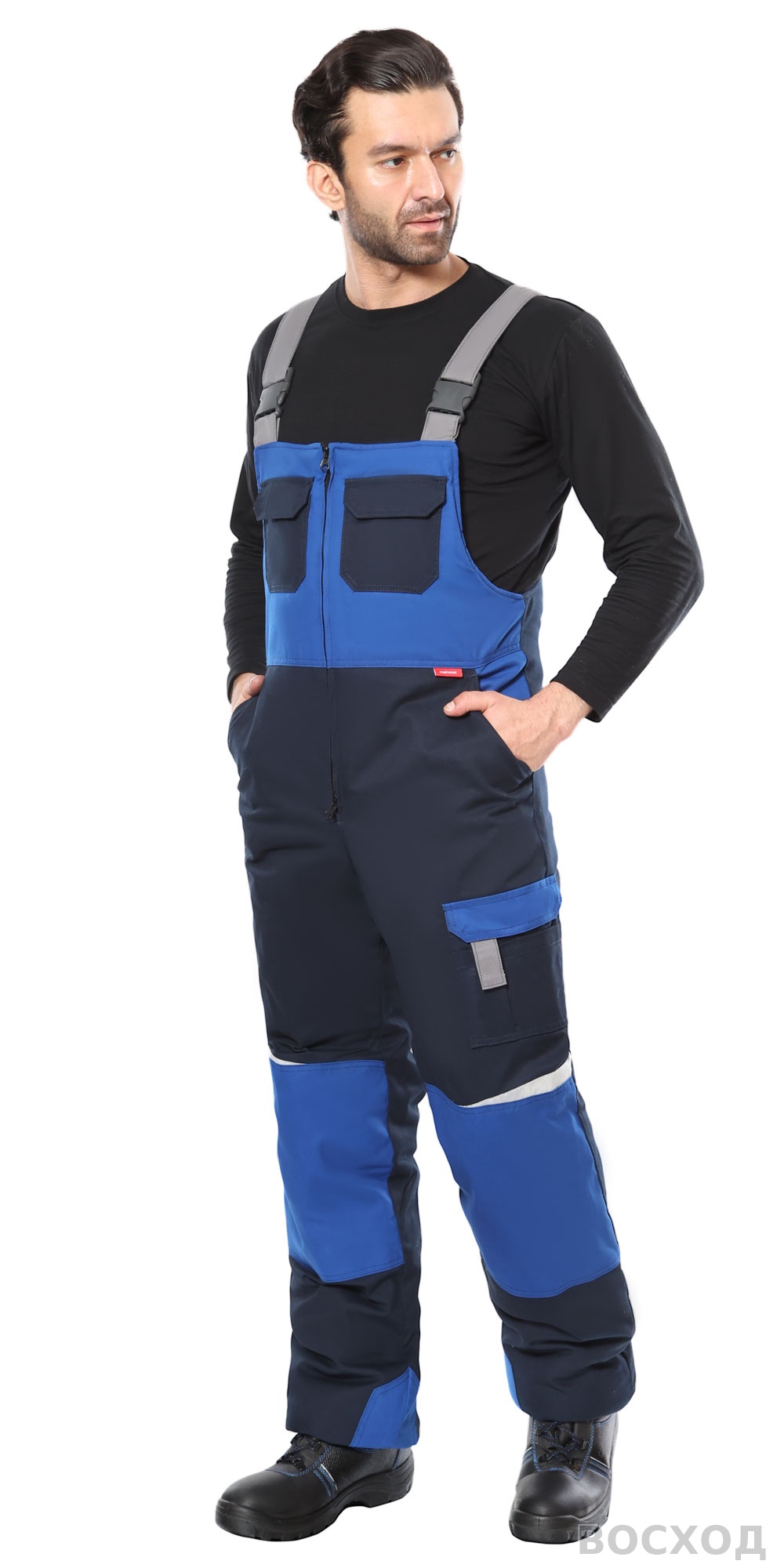 Костюм СИРИУС-ФАВОРИТ-МЕГА-РОСС зимний, куртка, п/к, тёмно- с васильковым, серым и СОП