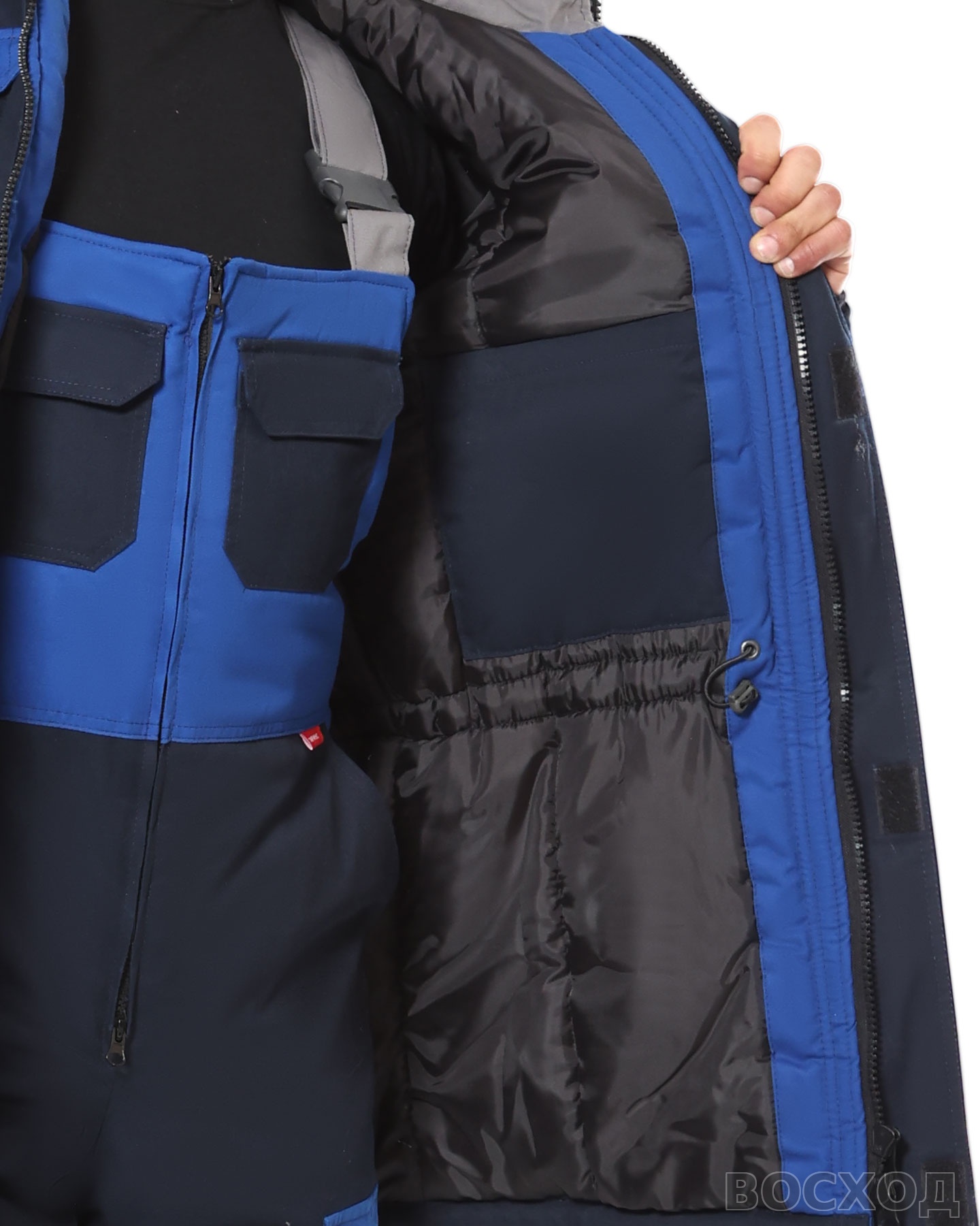 Костюм СИРИУС-ФАВОРИТ-МЕГА-РОСС зимний, куртка, п/к, тёмно- с васильковым, серым и СОП