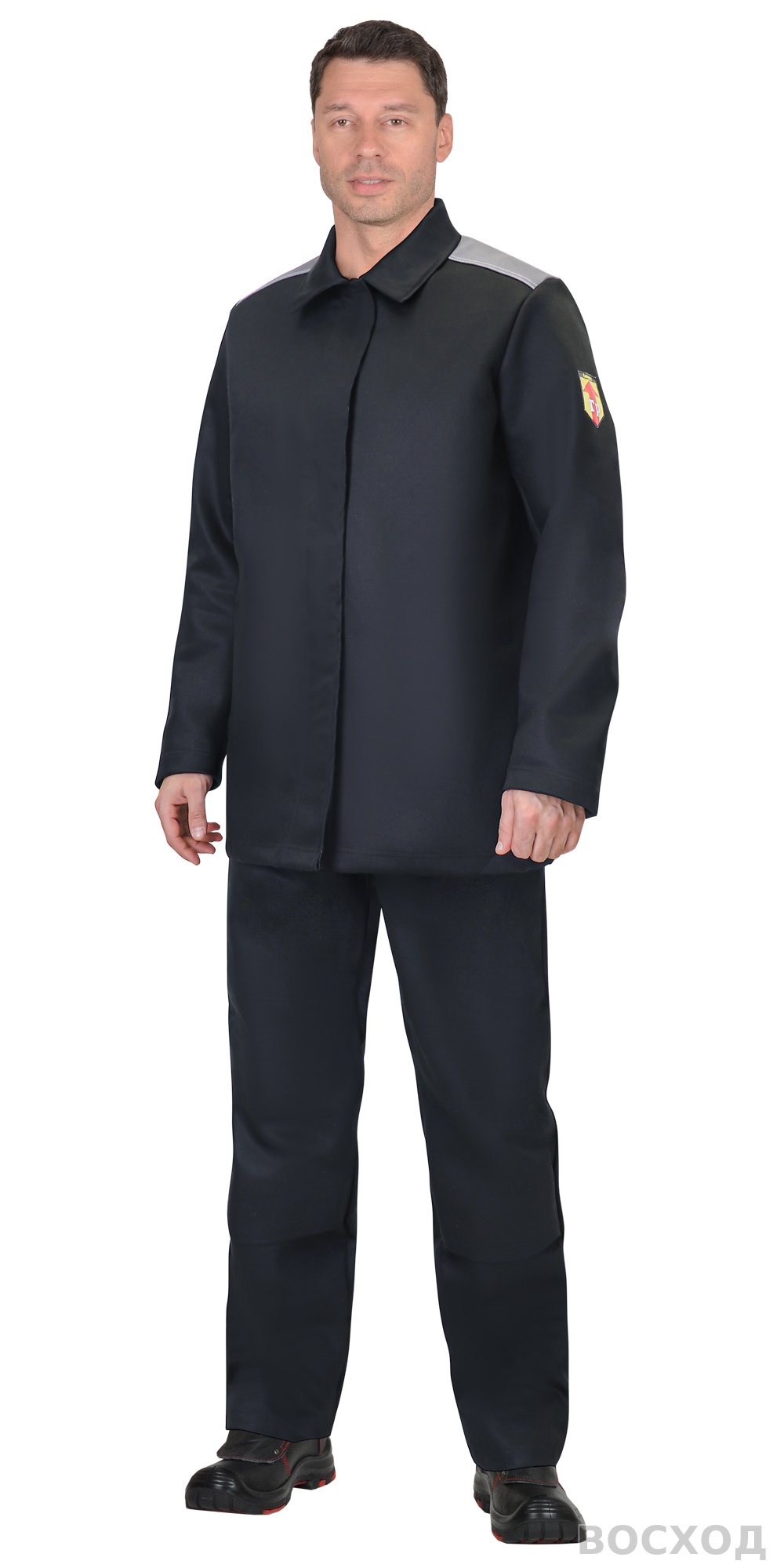 Костюм сварщика СИРИУС-РИГЕЛЬ-РОСС куртка длинная, брюки, черный с серым