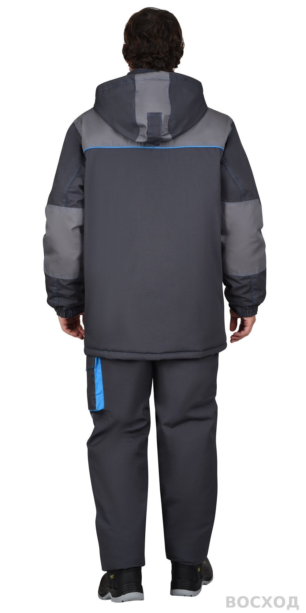 Костюм СИРИУС-ДВИН зимний, куртка удл., п/к т. со ср.серым и голубой отделкой