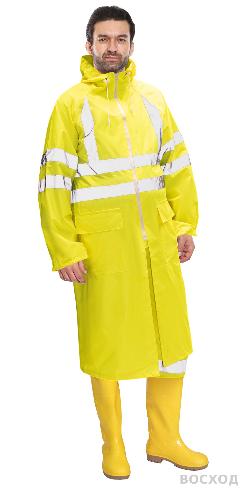 Плащ влагозащитный сигнальный с СОП SIRIUS Профи (225 гр/м2) (ЧЗ)