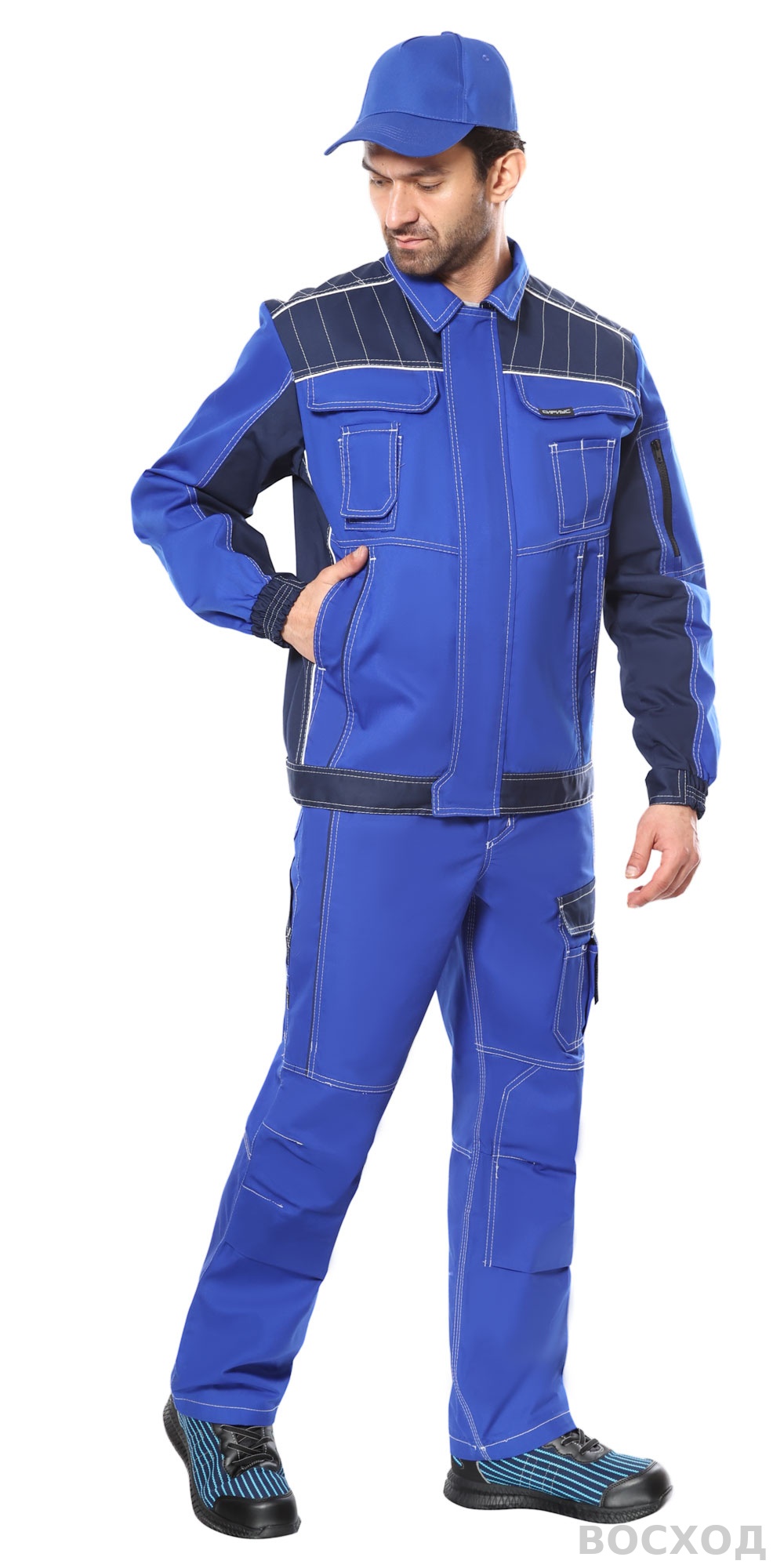 Костюм СИРИУС-ПРЕСТИЖ куртка, полукомбинезон, с синим