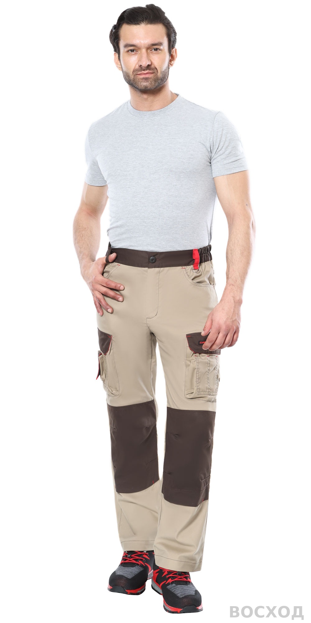 Брюки СИРИУС-ДЖЕТ БРАУН песочные с т.коричневым тк. мех. стрейч с ВО